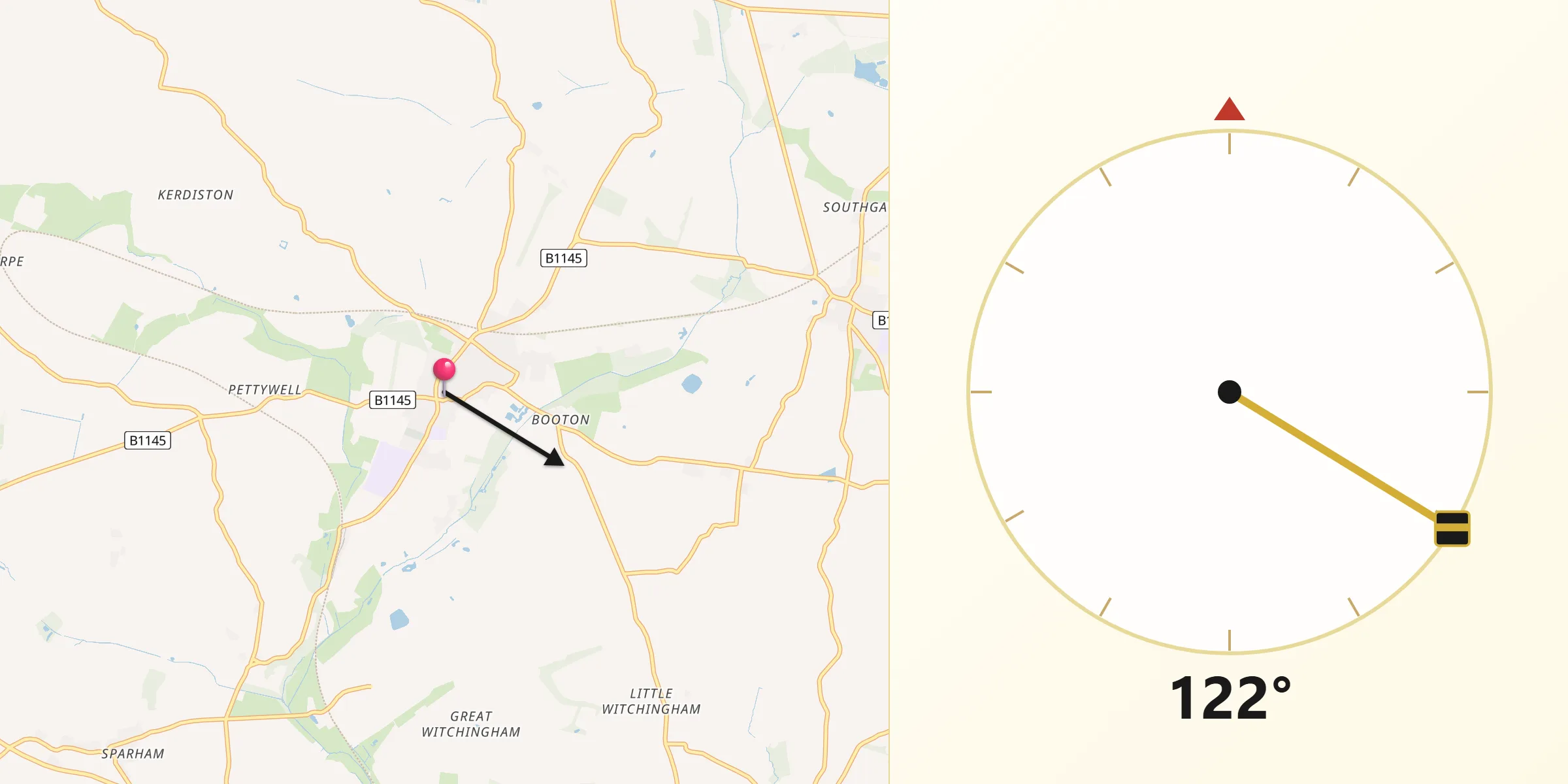 Qibla Direction from Reepham
