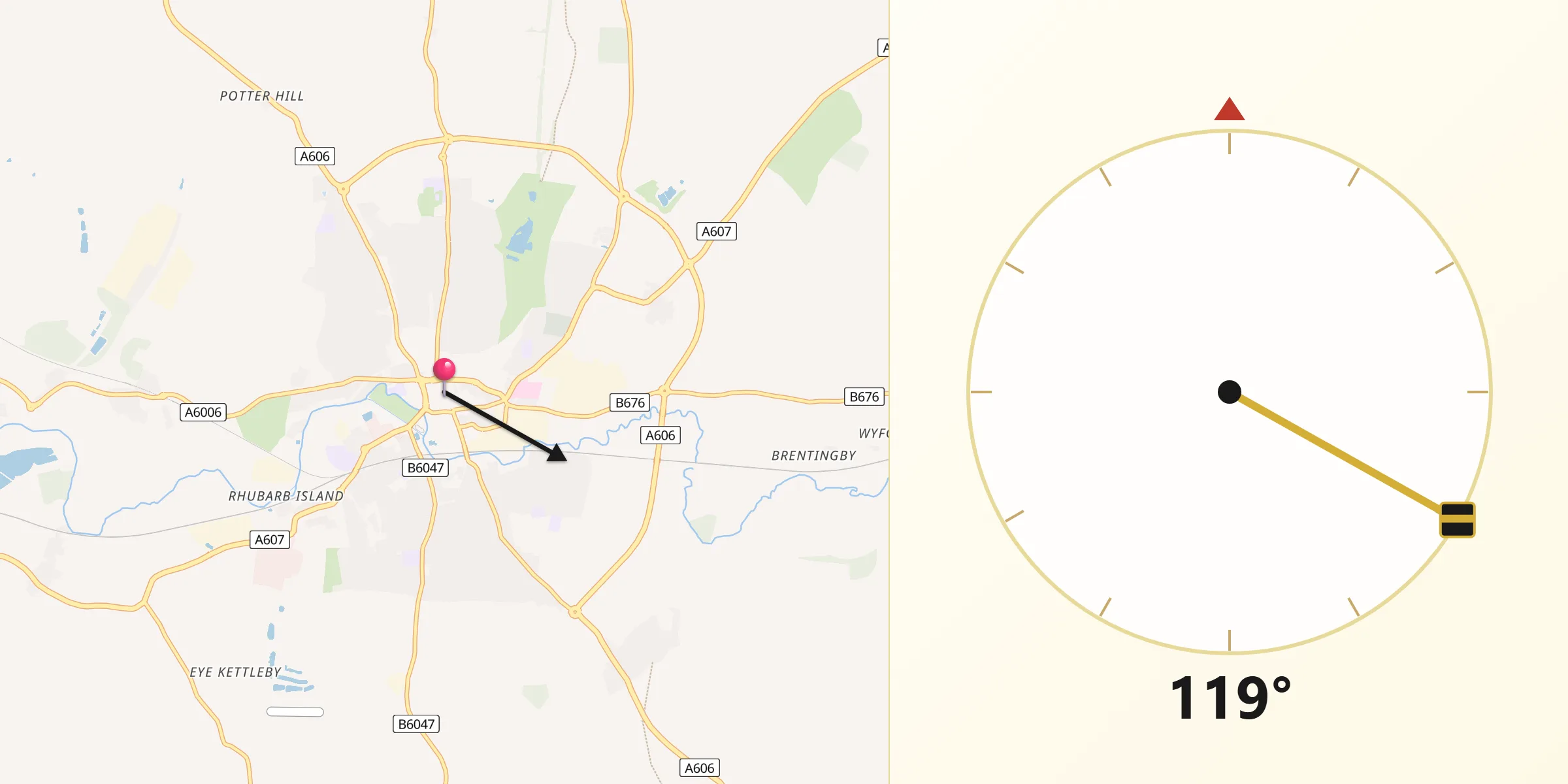 Qibla Direction from Melton Mowbray