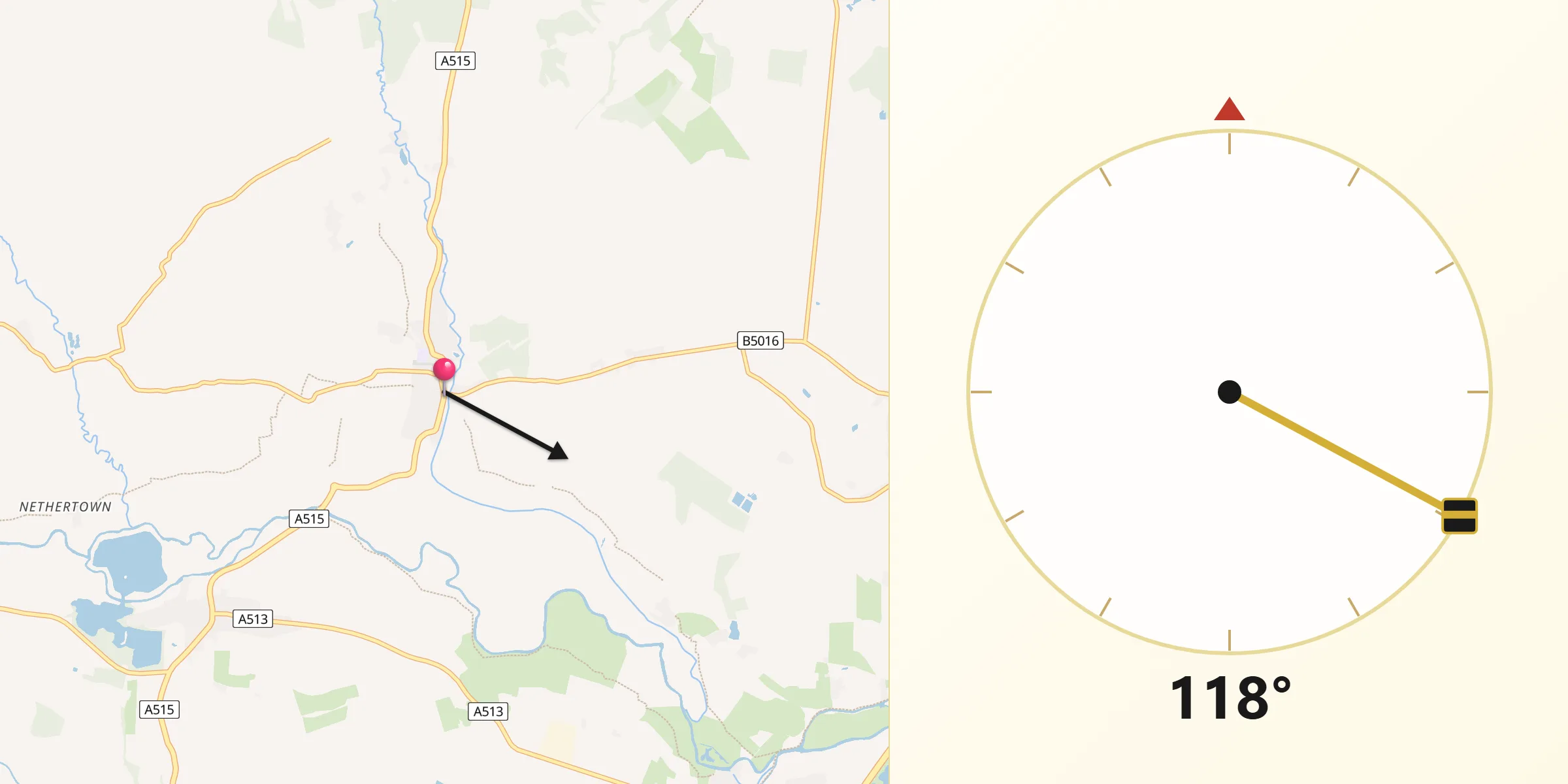 Qibla Direction from Yoxall