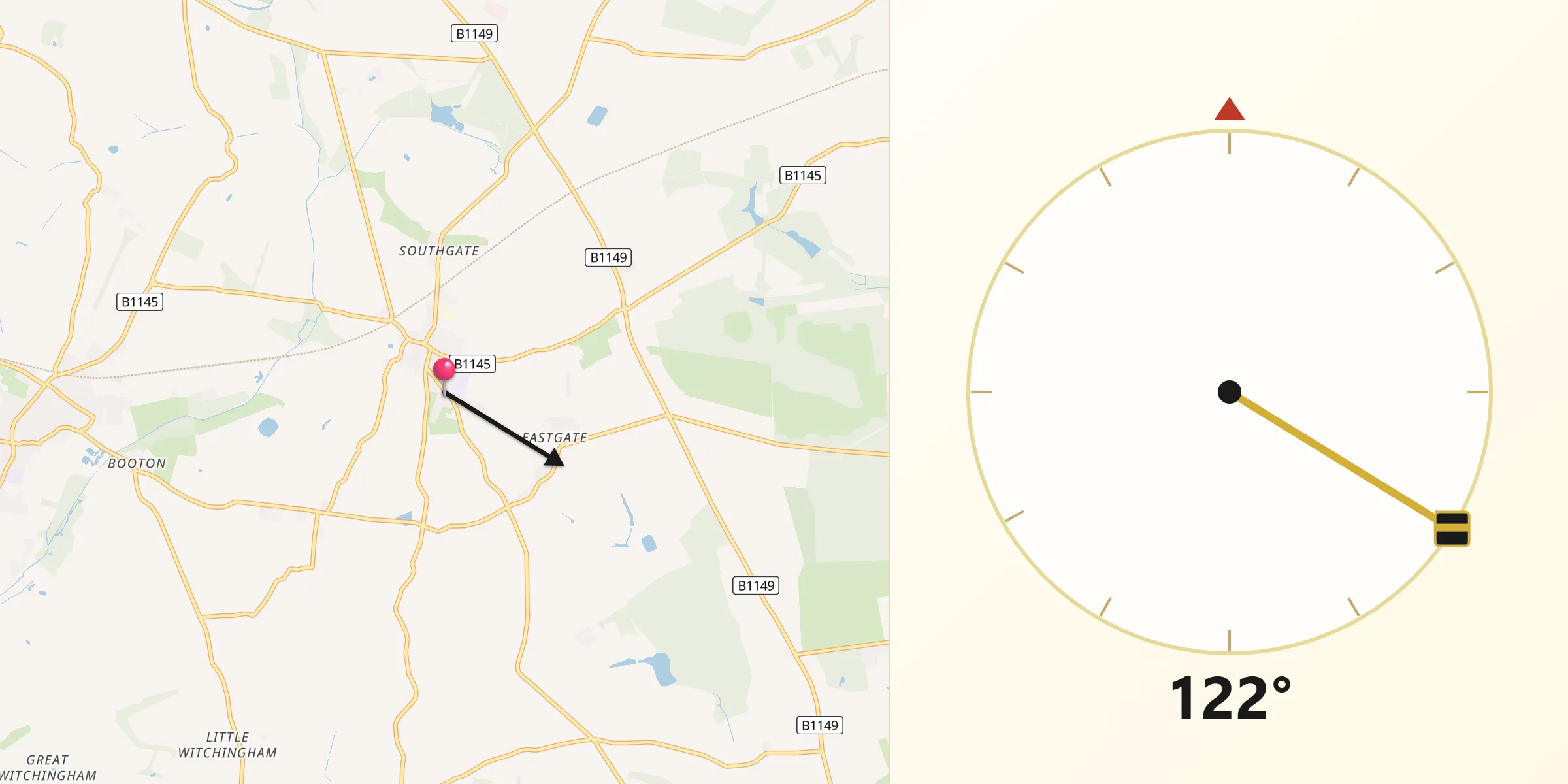 Qibla Direction from Cawston