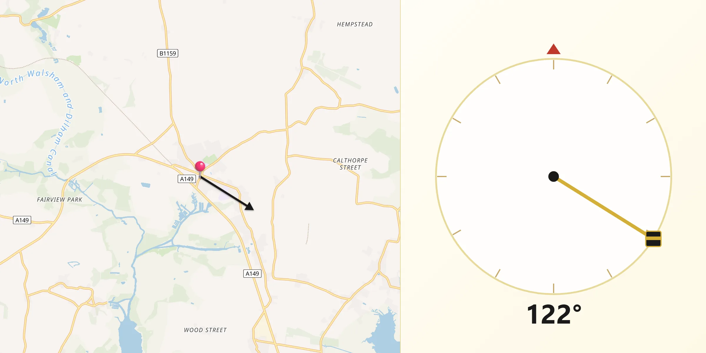 Qibla Direction from Stalham