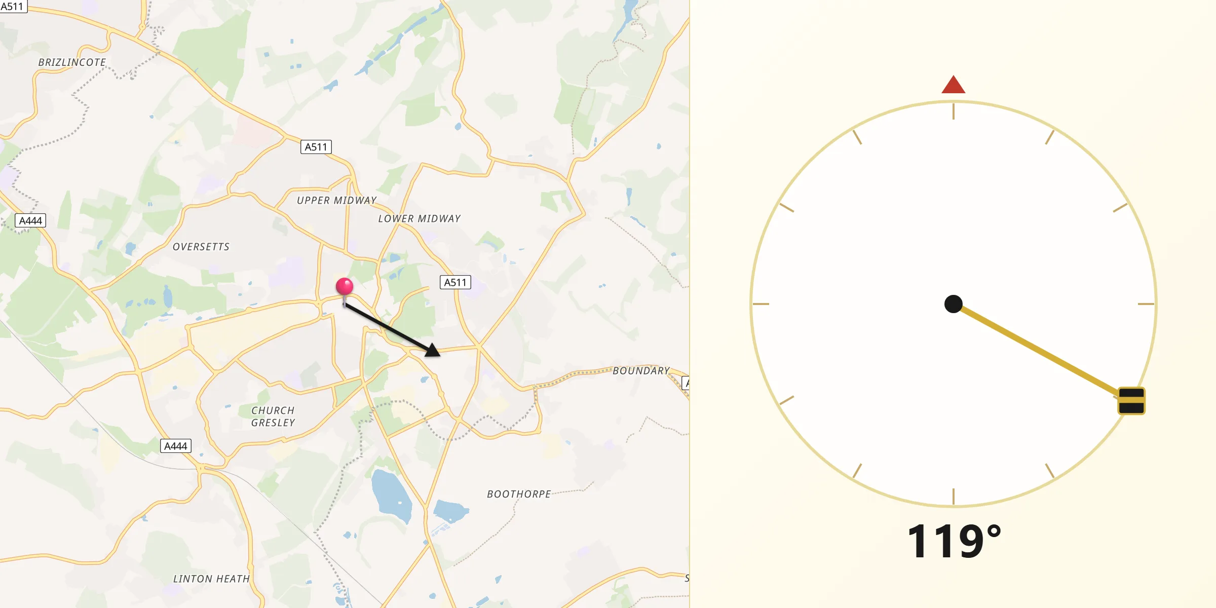 Qibla Direction from Swadlincote
