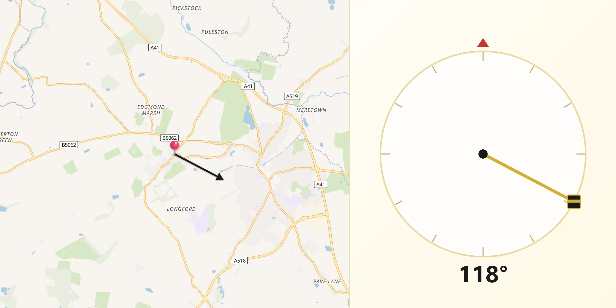 Qibla Direction from Edgmond