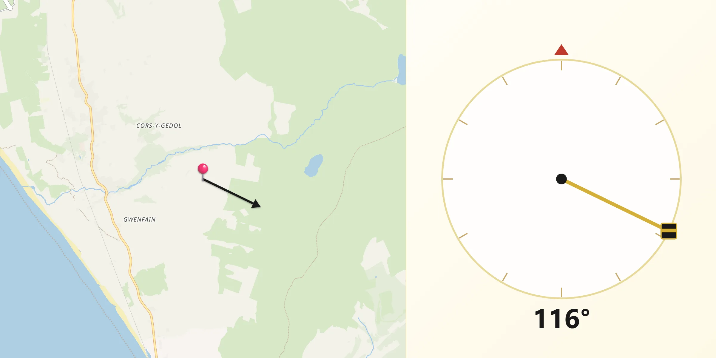 Qibla Direction from Dyffryn Ardudwy