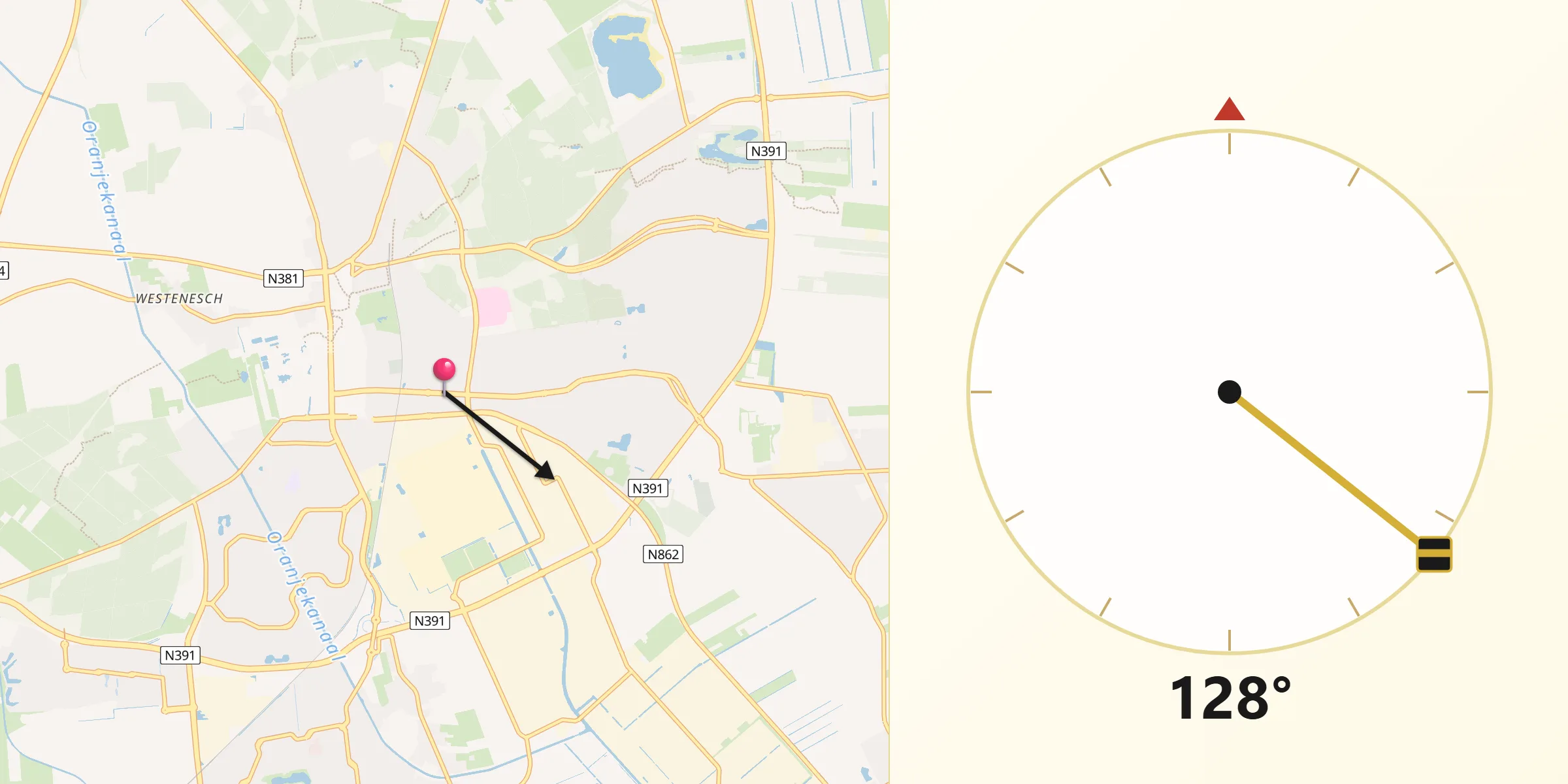 Qibla Richting vanaf Emmen