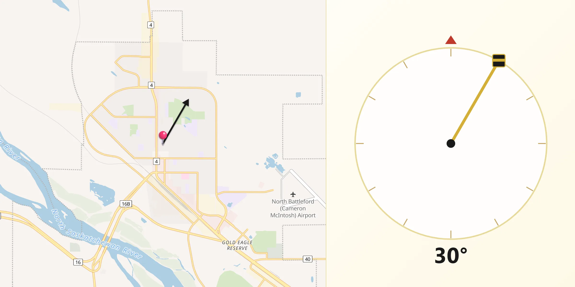 Qibla Direction from North Battleford