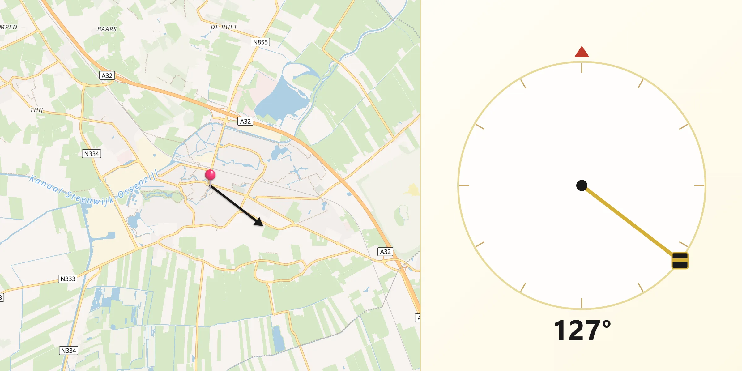 Qibla Richting vanaf Steenwijk