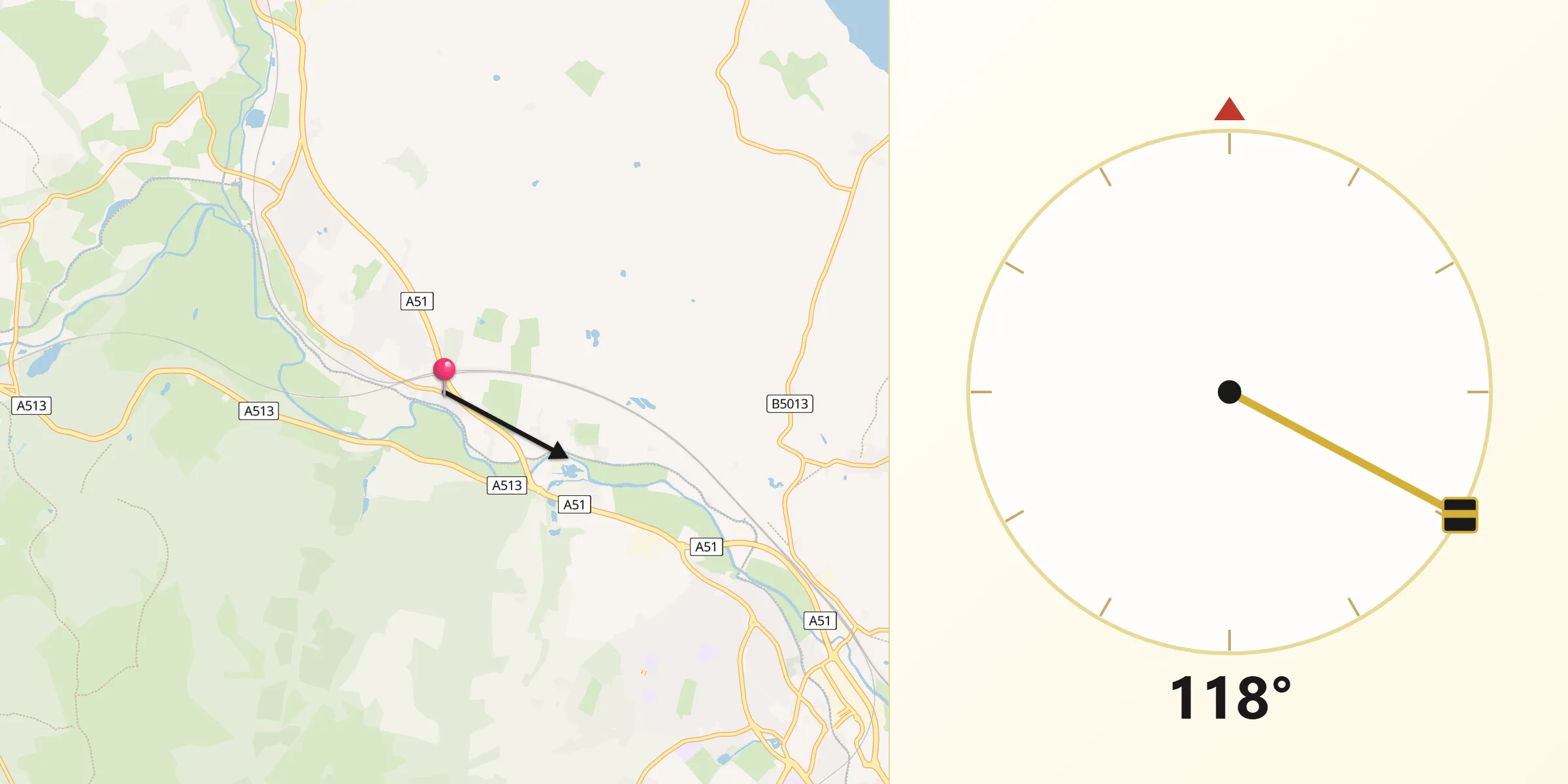 Qibla Direction from Colwich