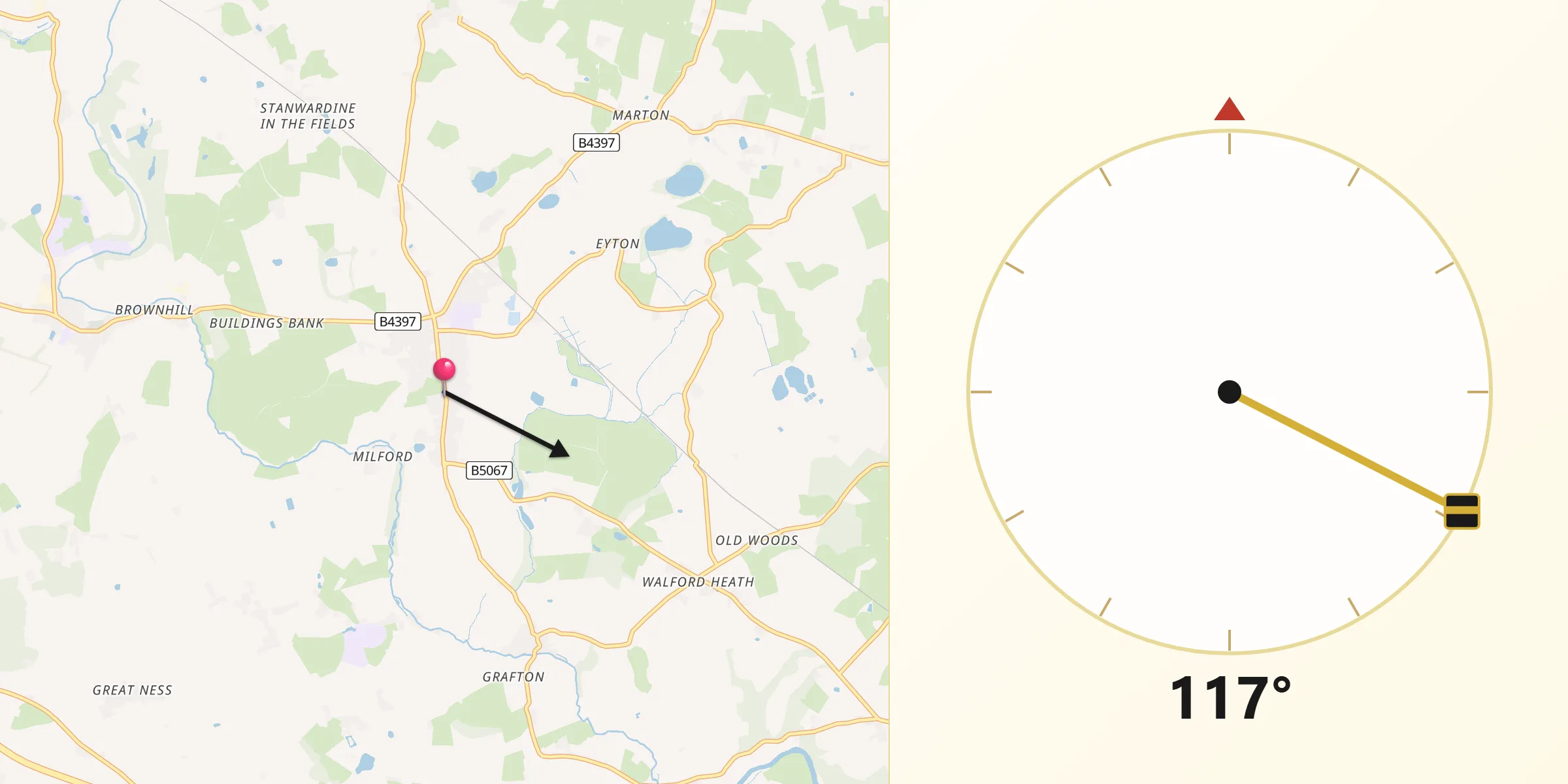 Qibla Direction from Baschurch