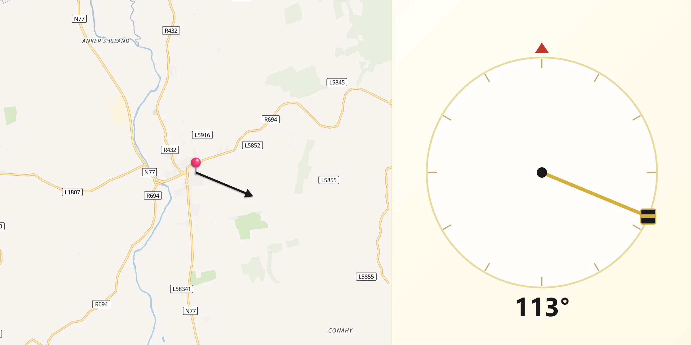 Qibla Direction from Ballyragget
