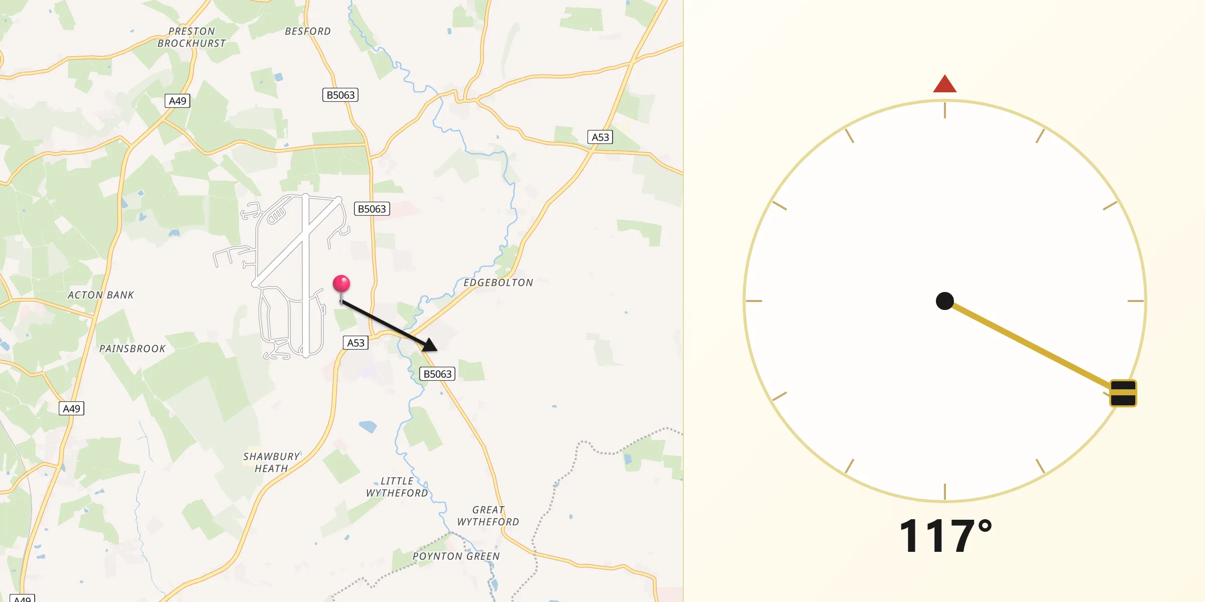 Qibla Direction from Shawbury