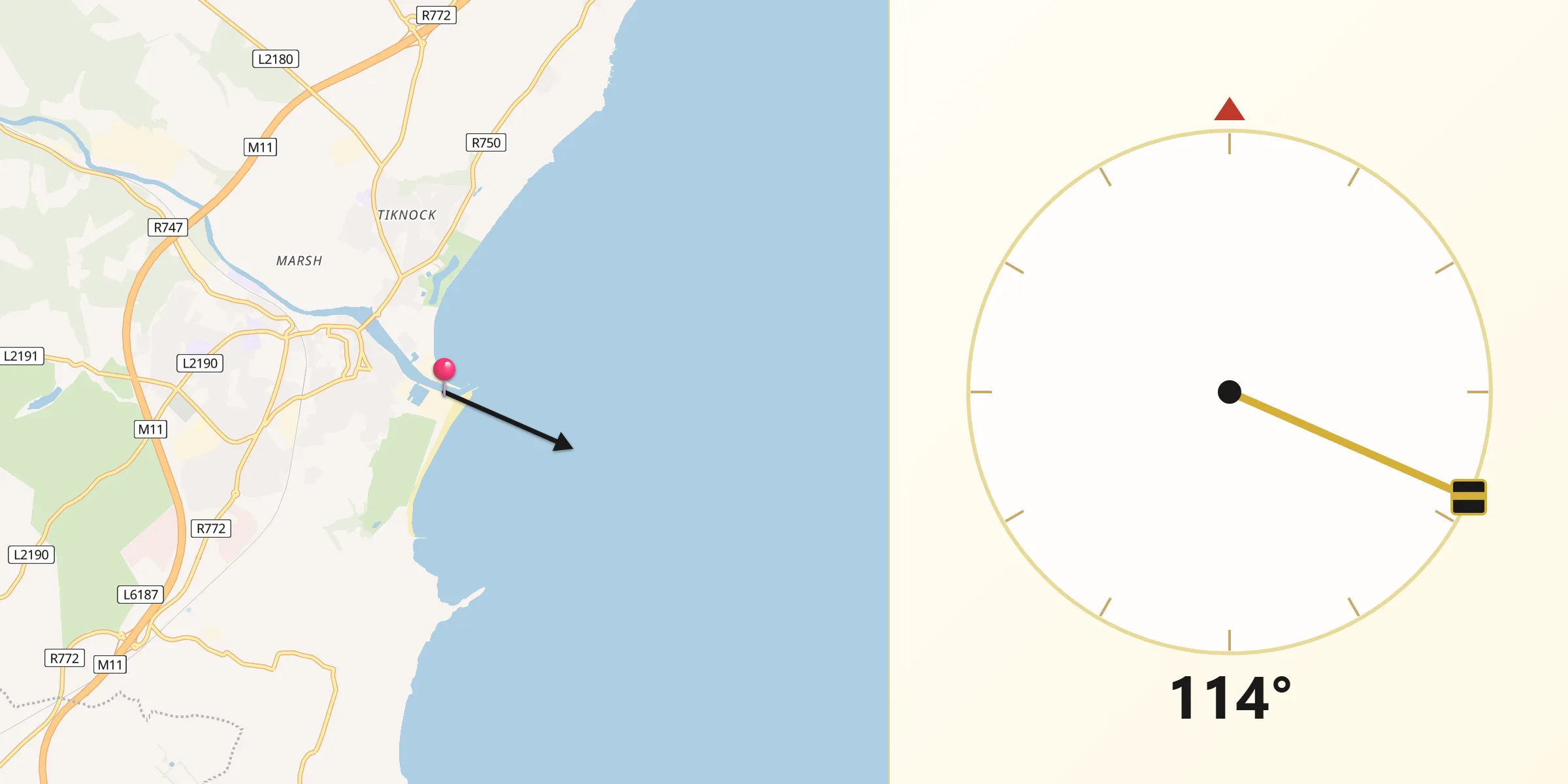 Qibla Direction from Arklow