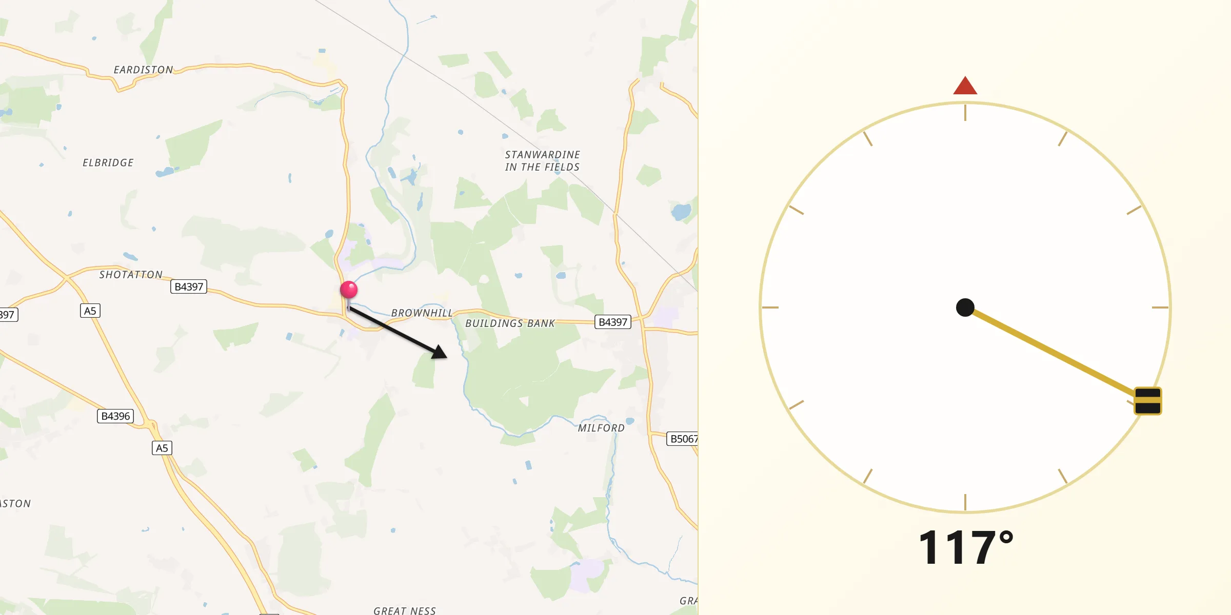 Qibla Direction from Ruyton-XI-Towns