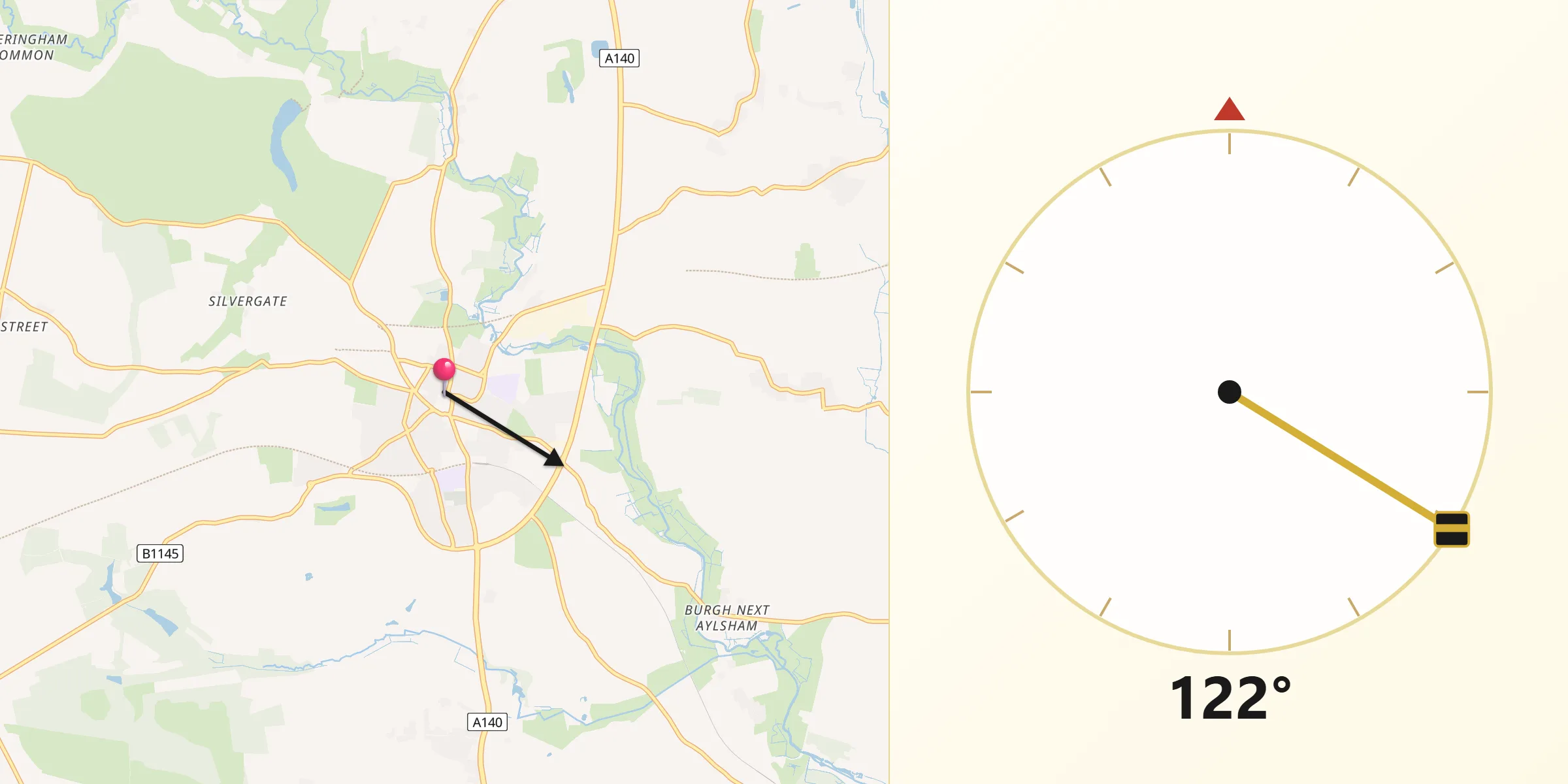 Qibla Direction from Aylsham