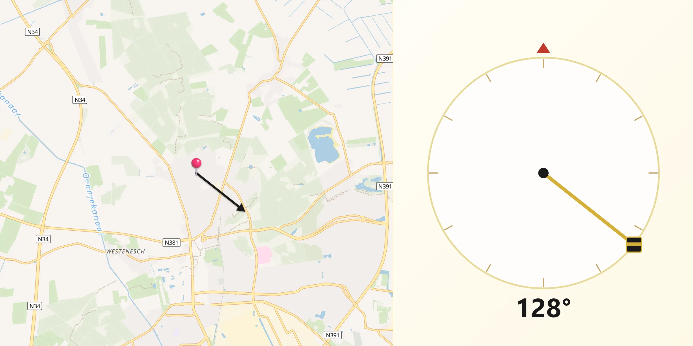 Qibla Richting vanaf Emmermeer