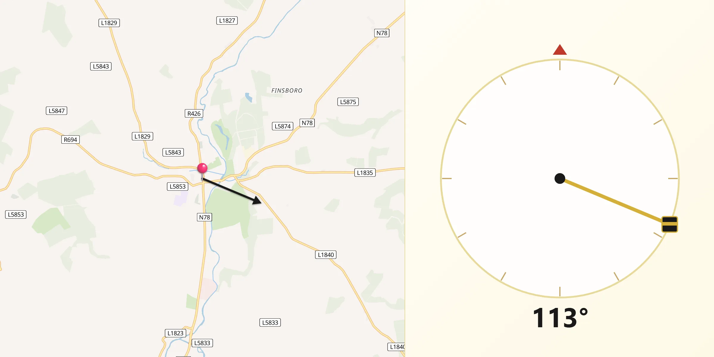 Qibla Direction from Castlecomer