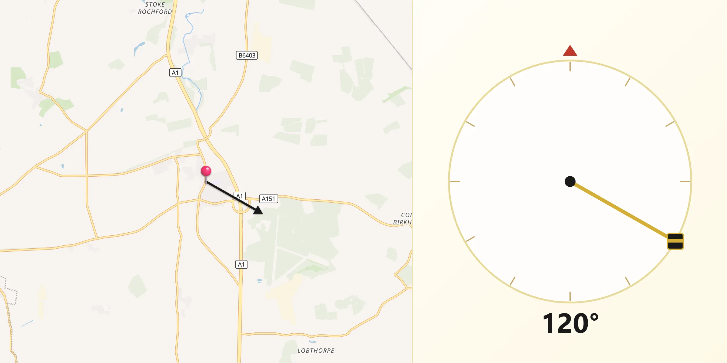 Qibla Direction from Colsterworth