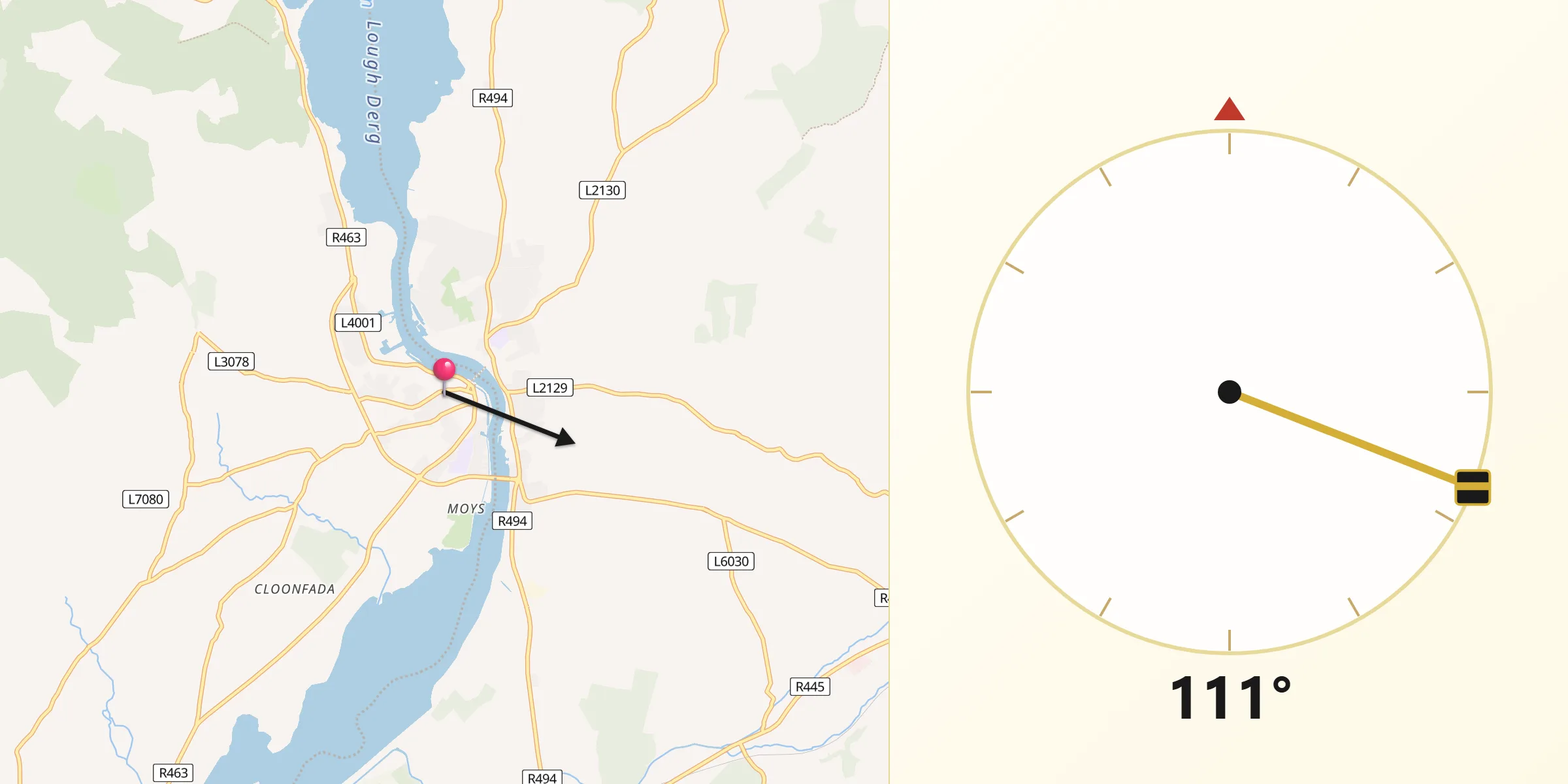 Qibla Direction from Killaloe