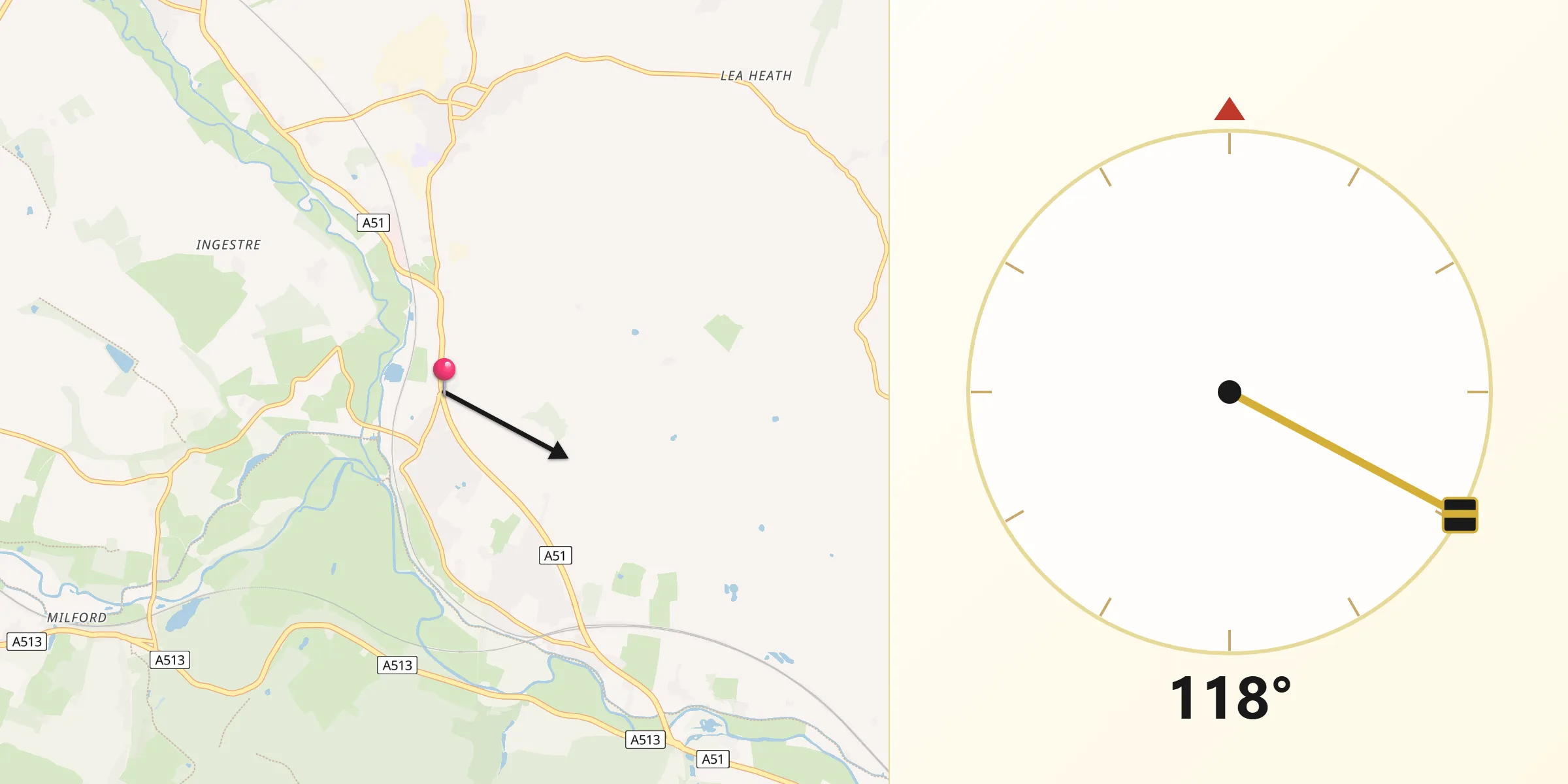 Qibla Direction from Great Haywood
