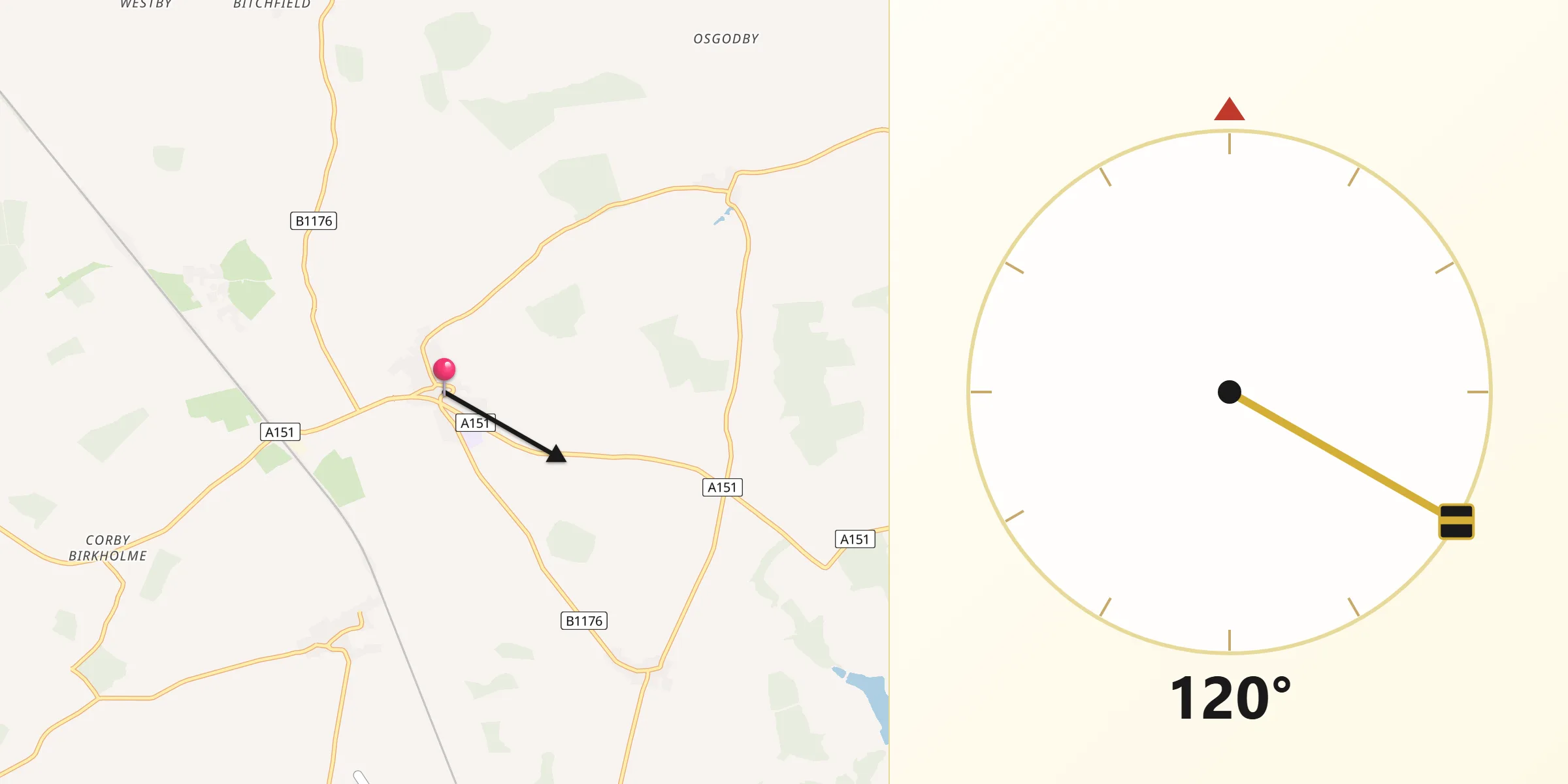 Qibla Direction from Corby Glen