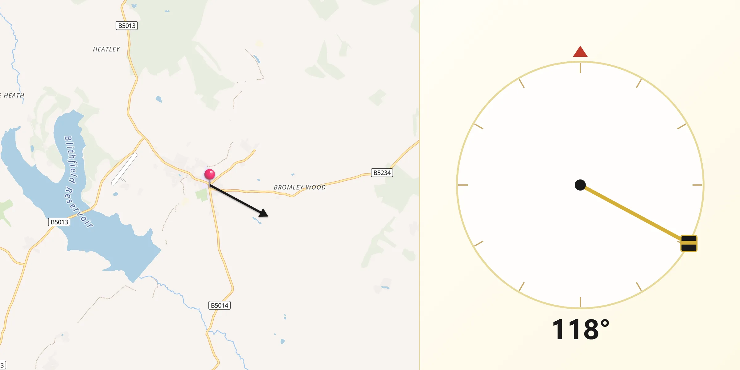 Qibla Direction from Abbots Bromley