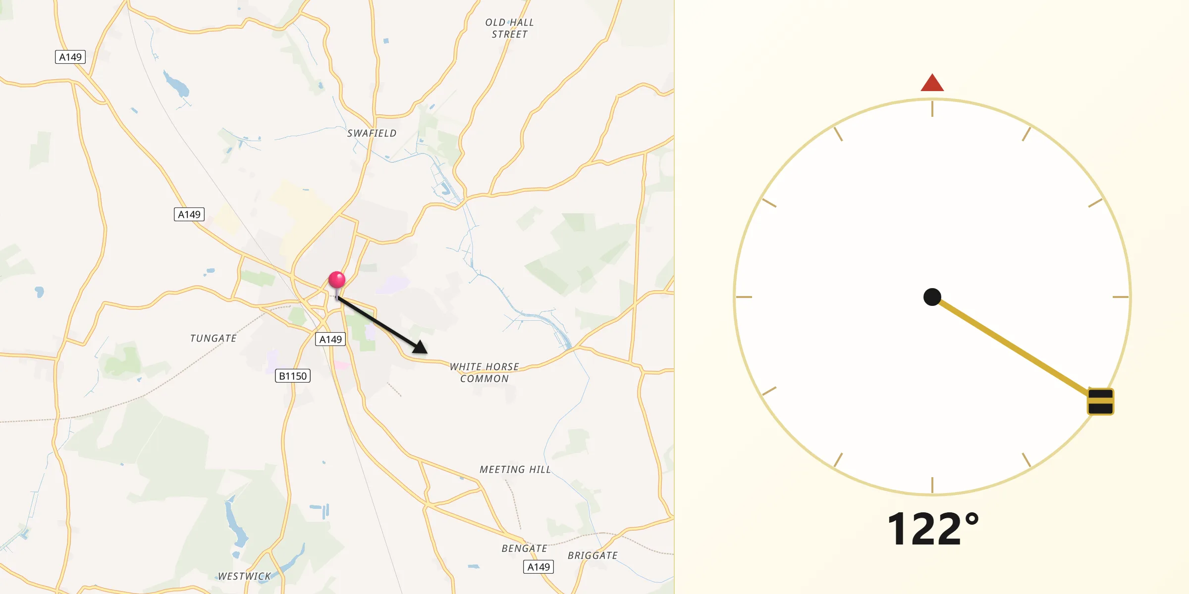 Qibla Direction from North Walsham
