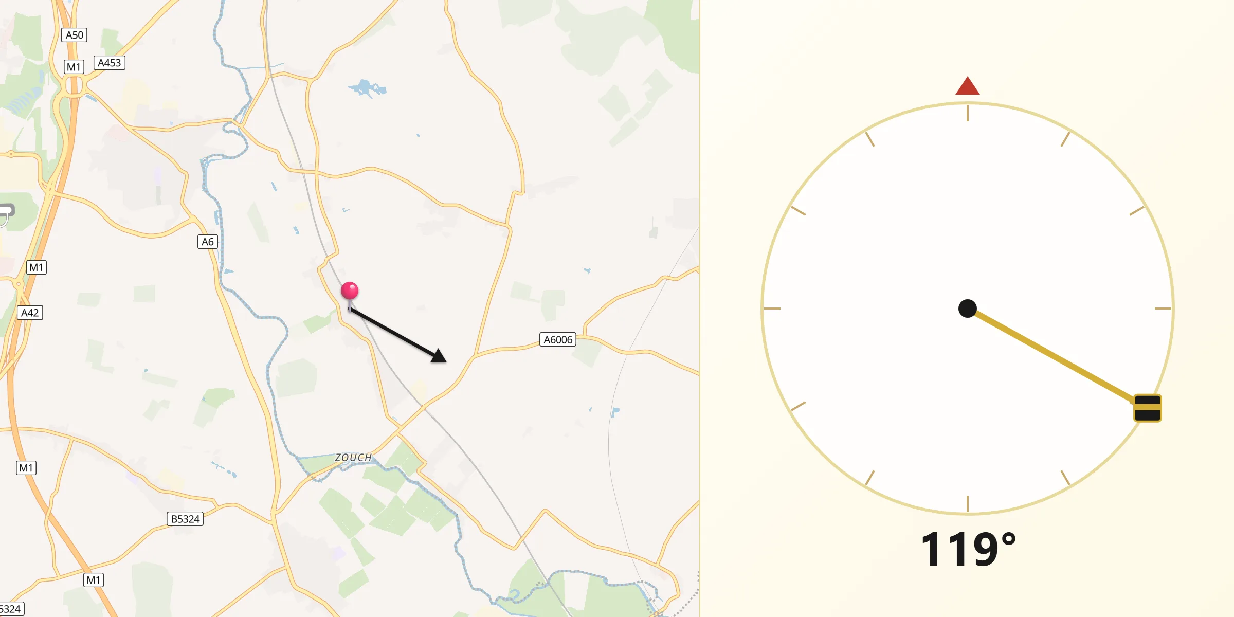 Qibla Direction from Sutton Bonington