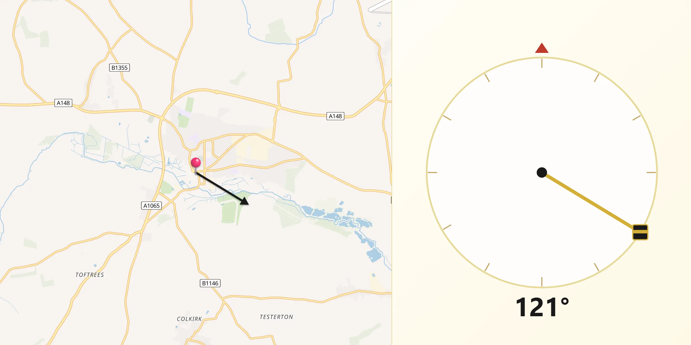 Qibla Direction from Fakenham
