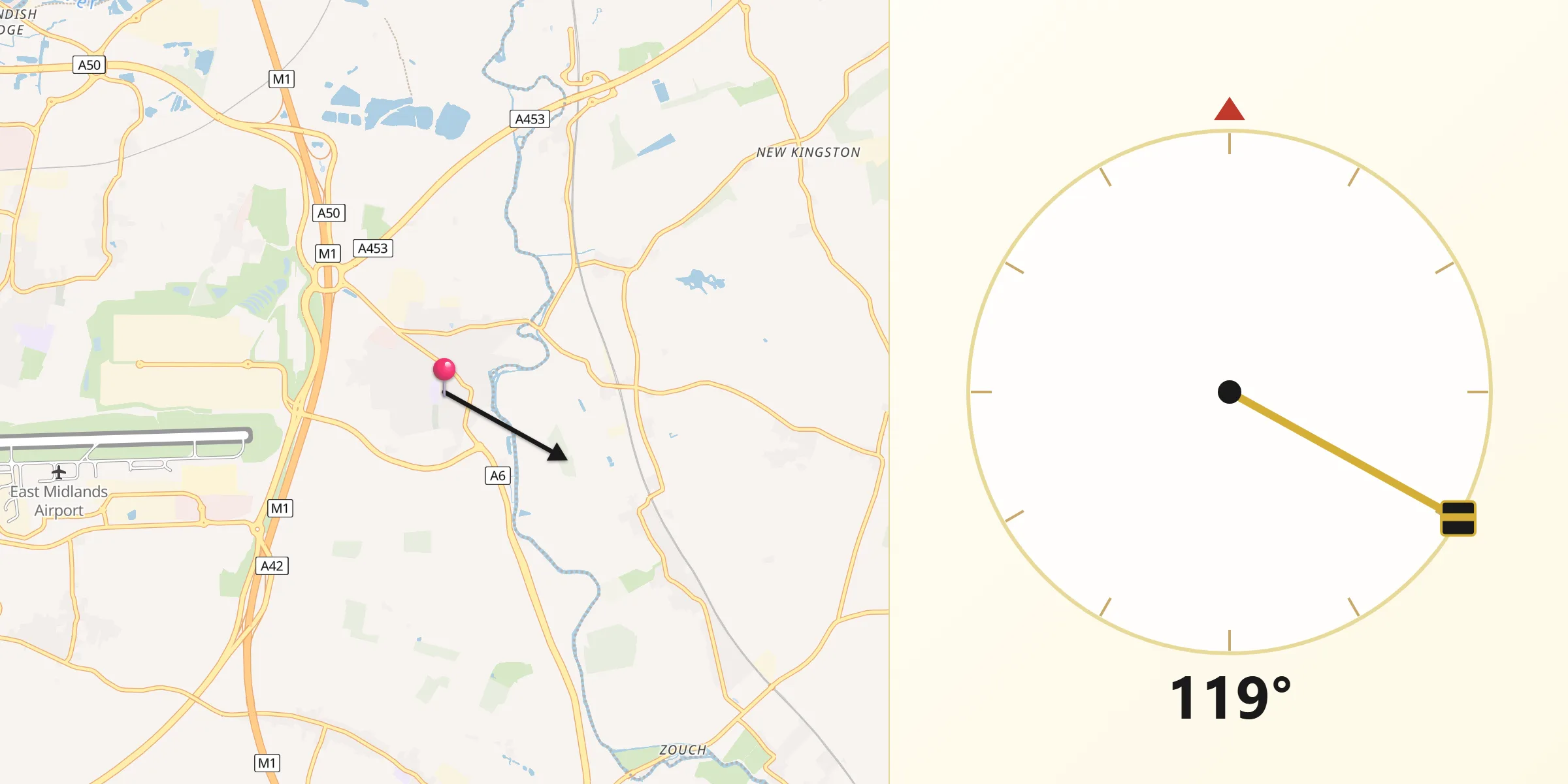 Qibla Direction from Kegworth