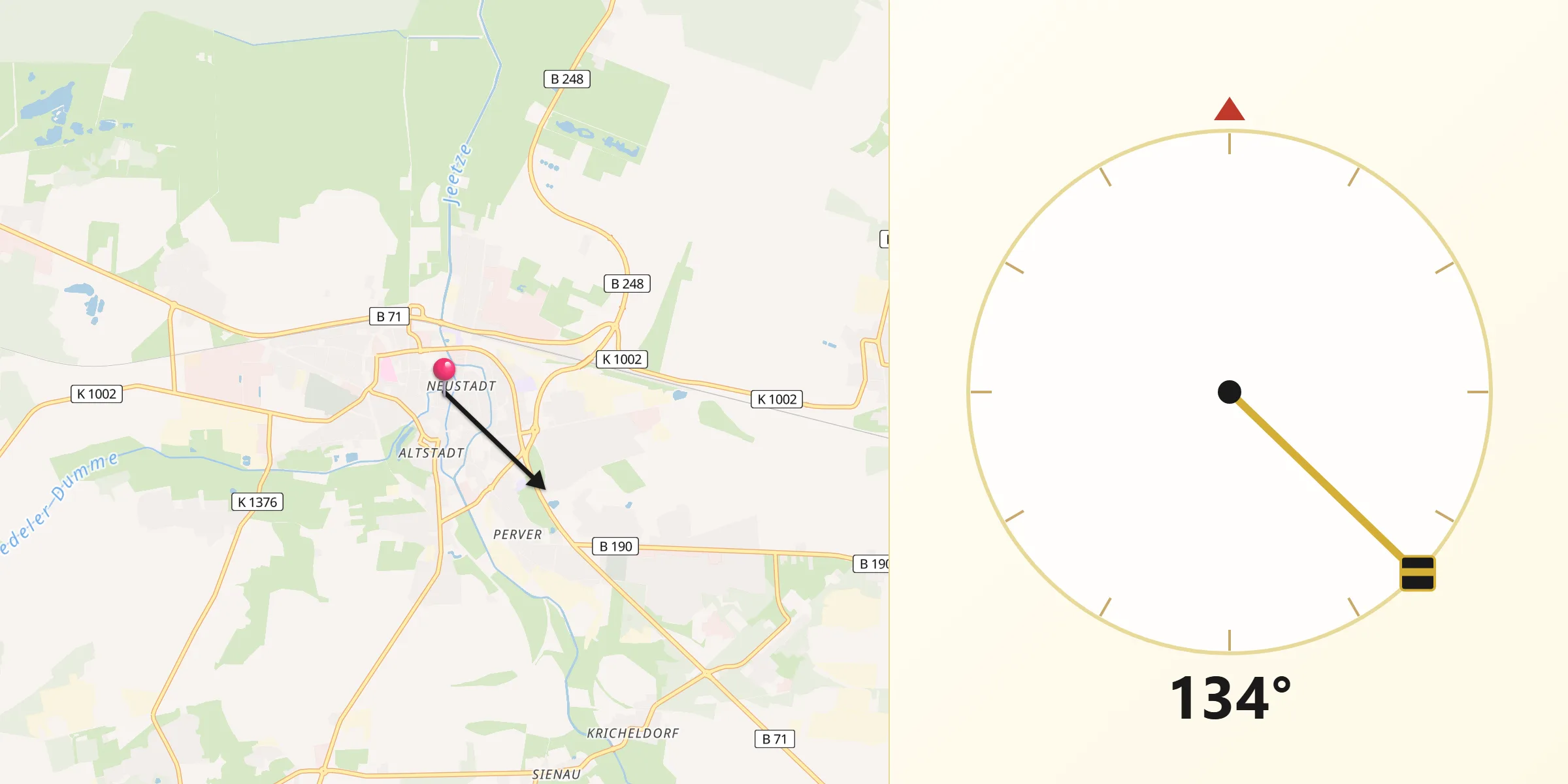 Qibla-Richtung von Salzwedel