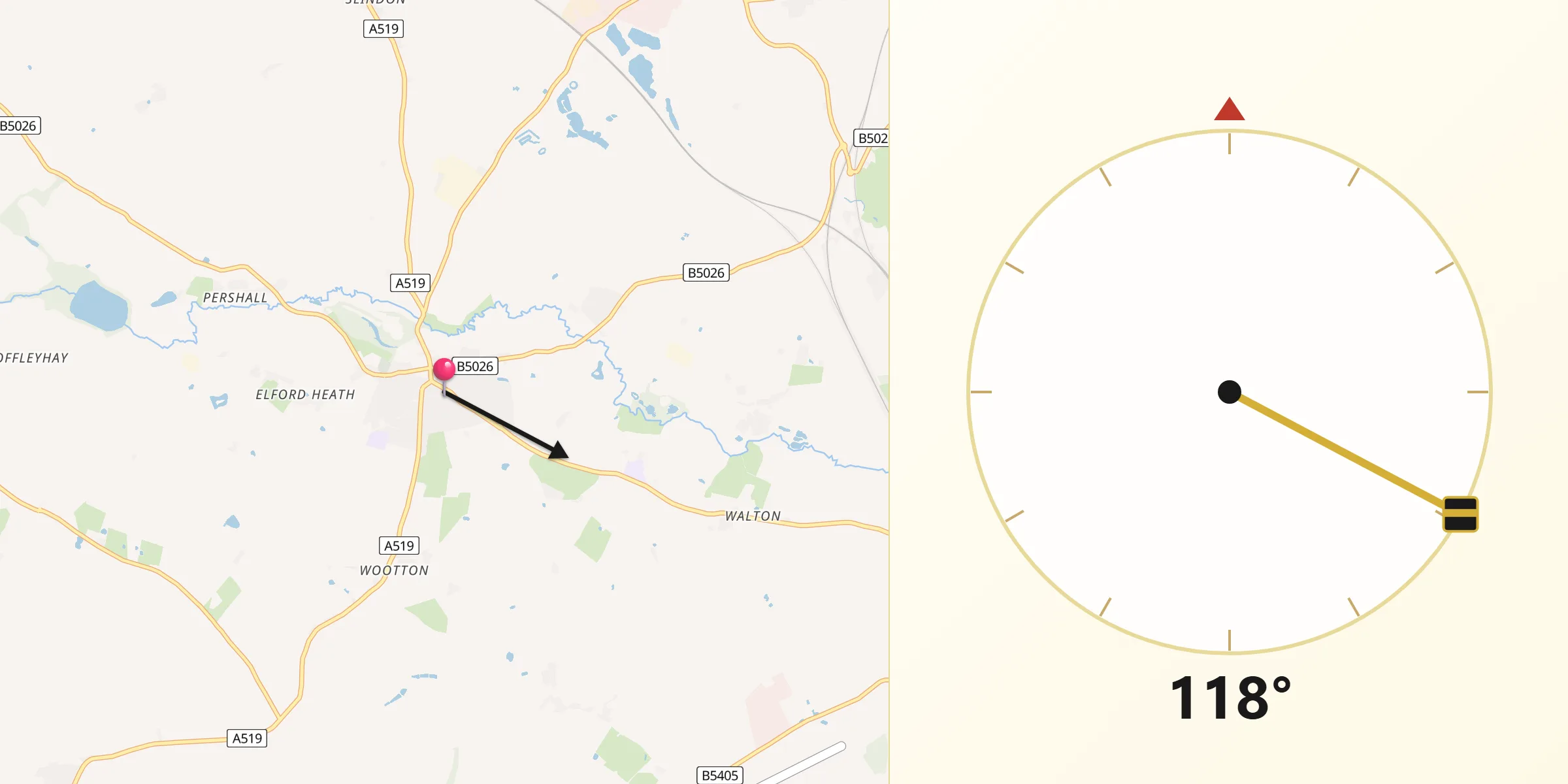 Qibla Direction from Eccleshall