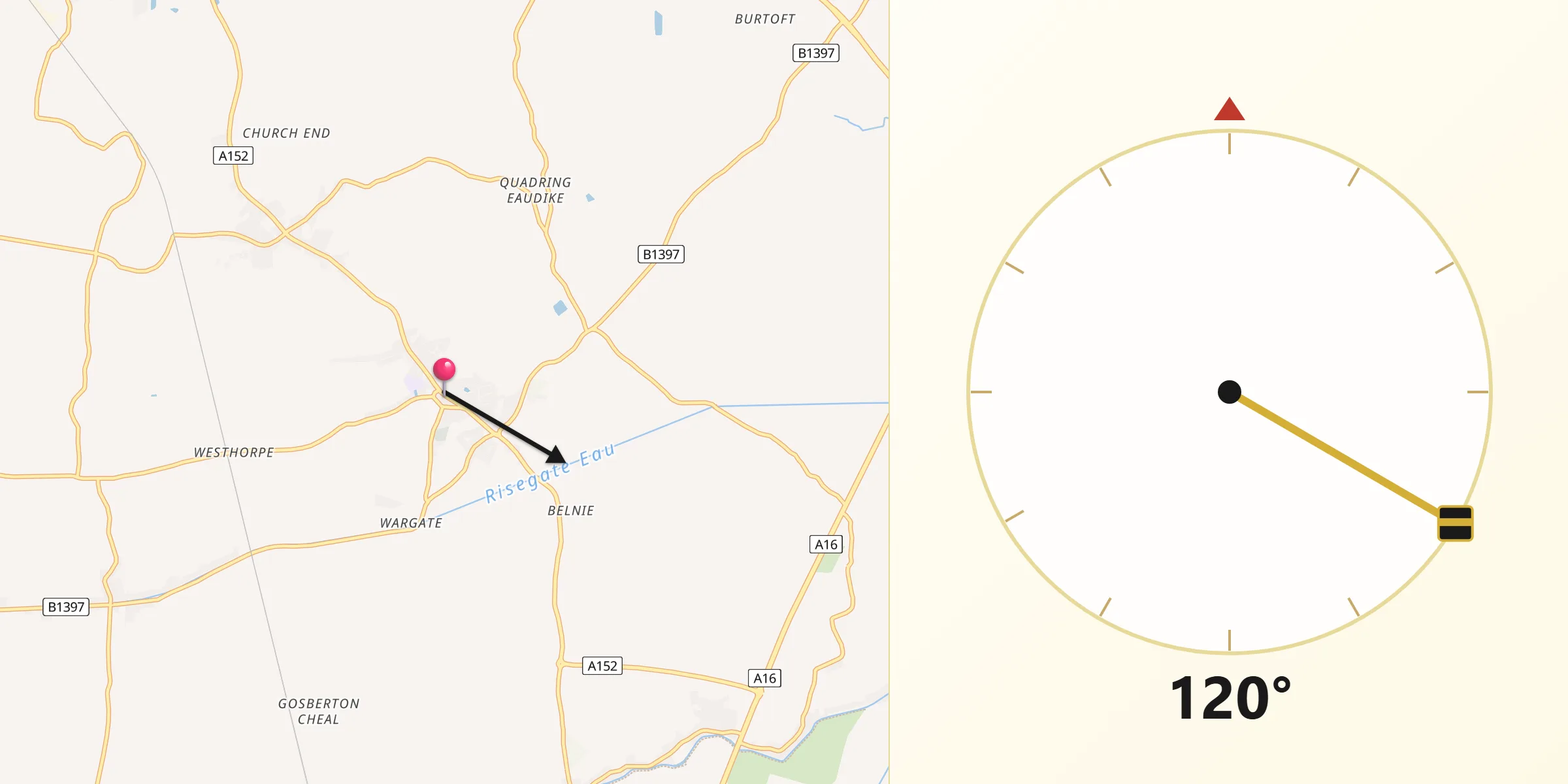 Qibla Direction from Gosberton