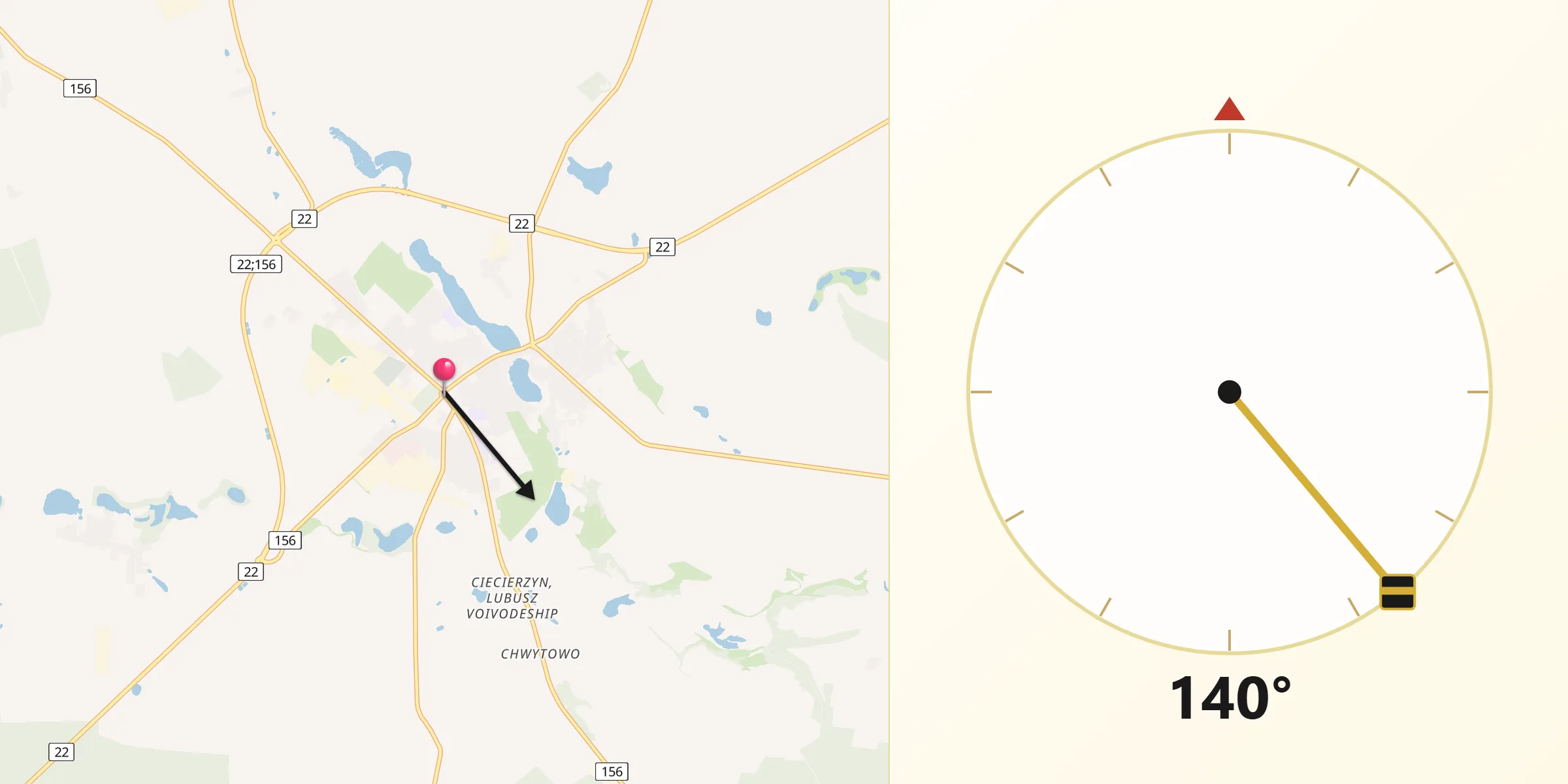 Kierunek Qibla z Strzelce Krajeńskie