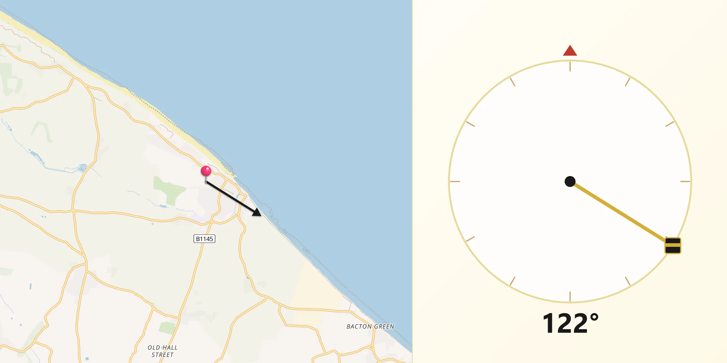 Qibla Direction from Mundesley