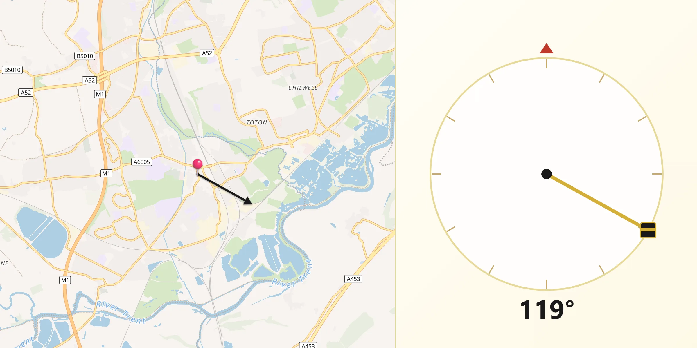 Qibla Direction from Long Eaton