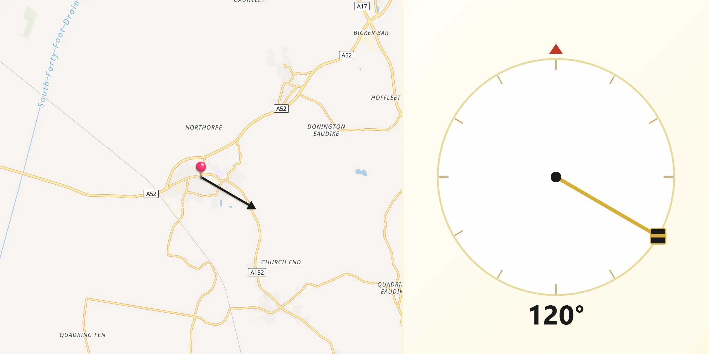Qibla Direction from Donington