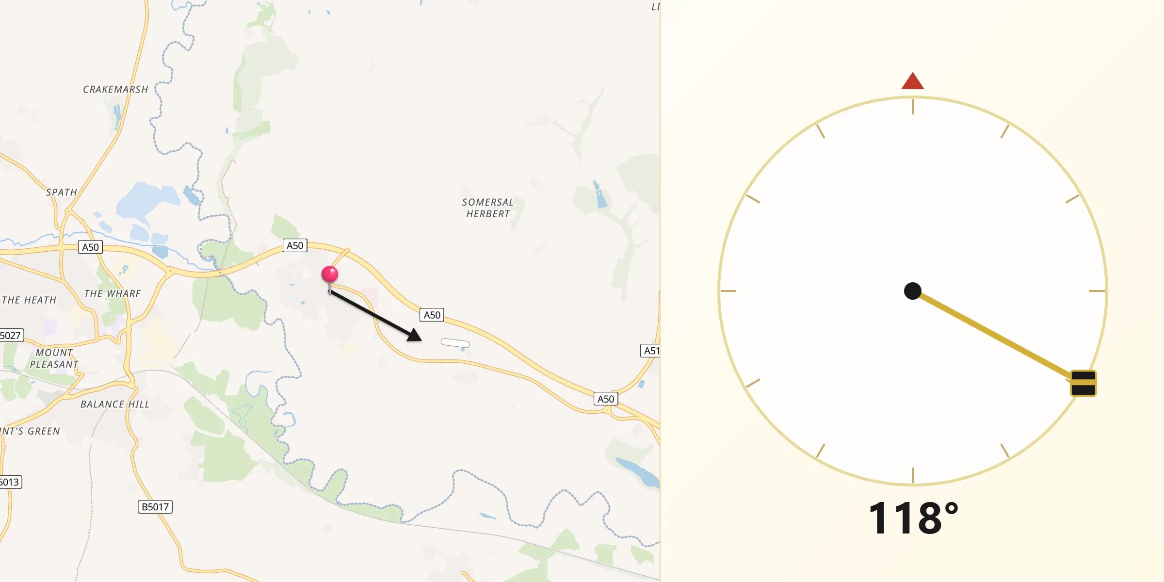 Qibla Direction from Doveridge