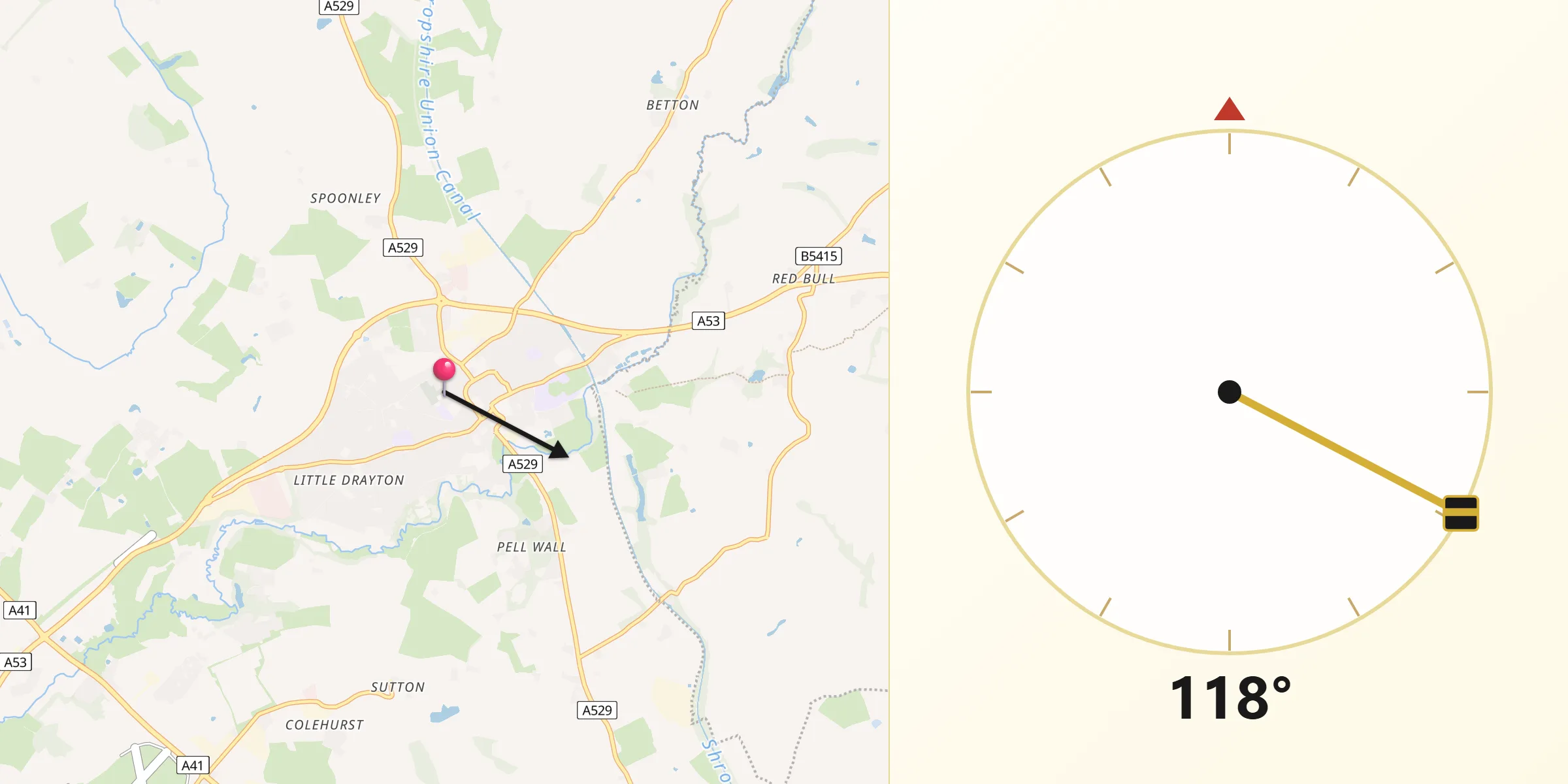 Qibla Direction from Market Drayton