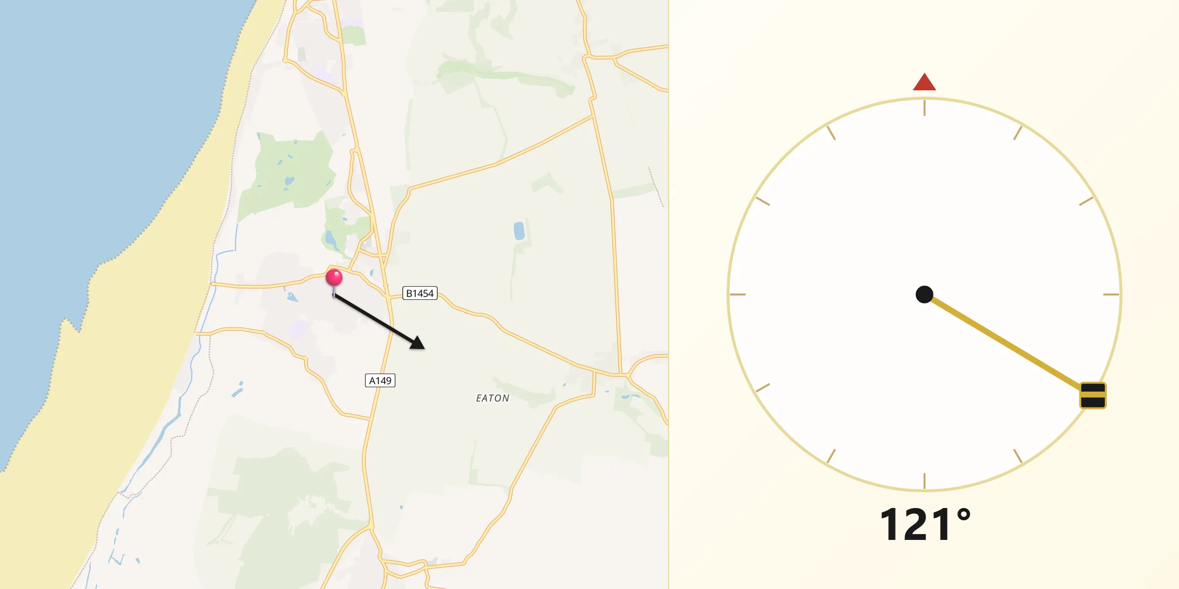 Qibla Direction from Heacham