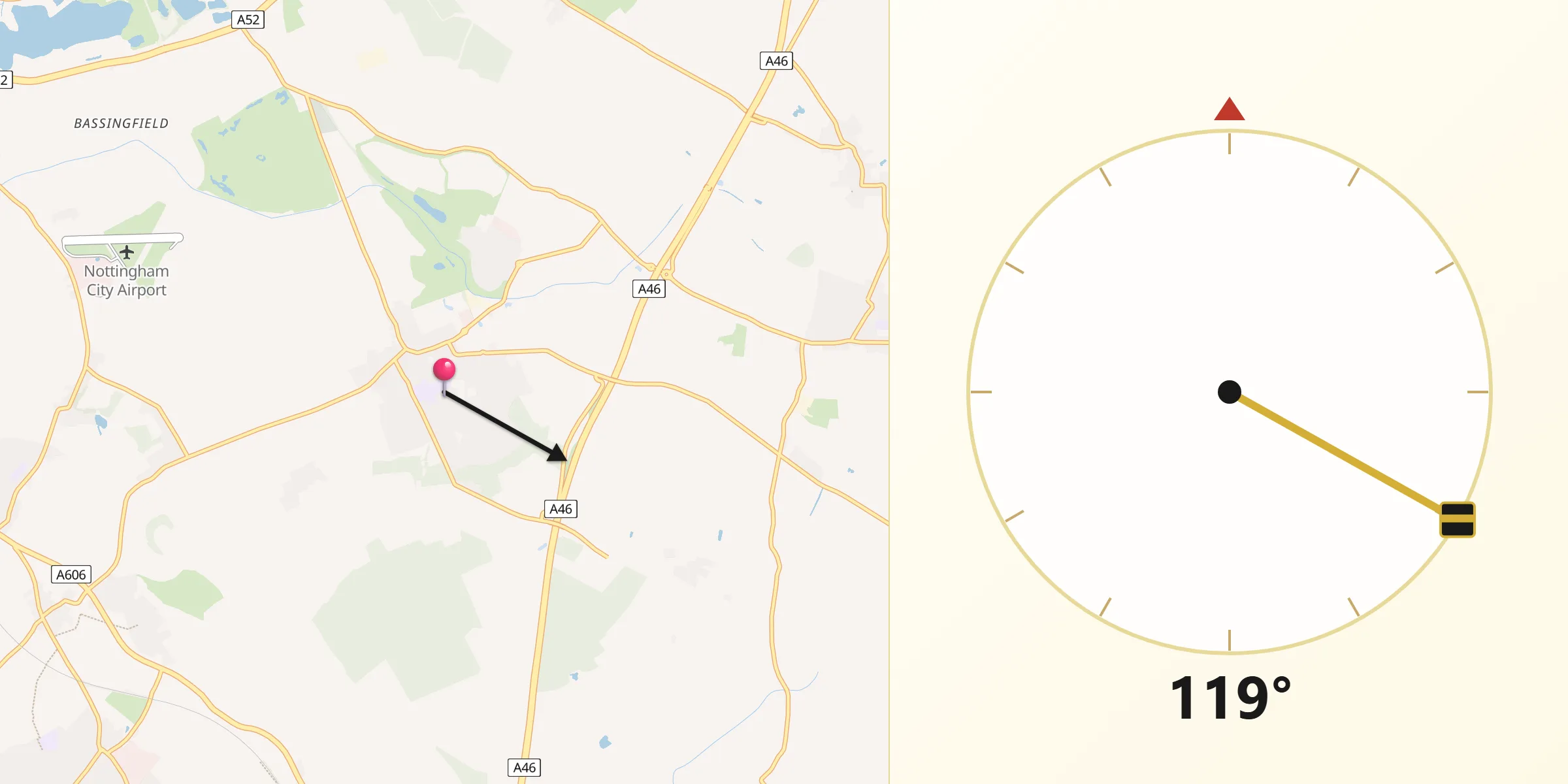 Qibla Direction from Cotgrave