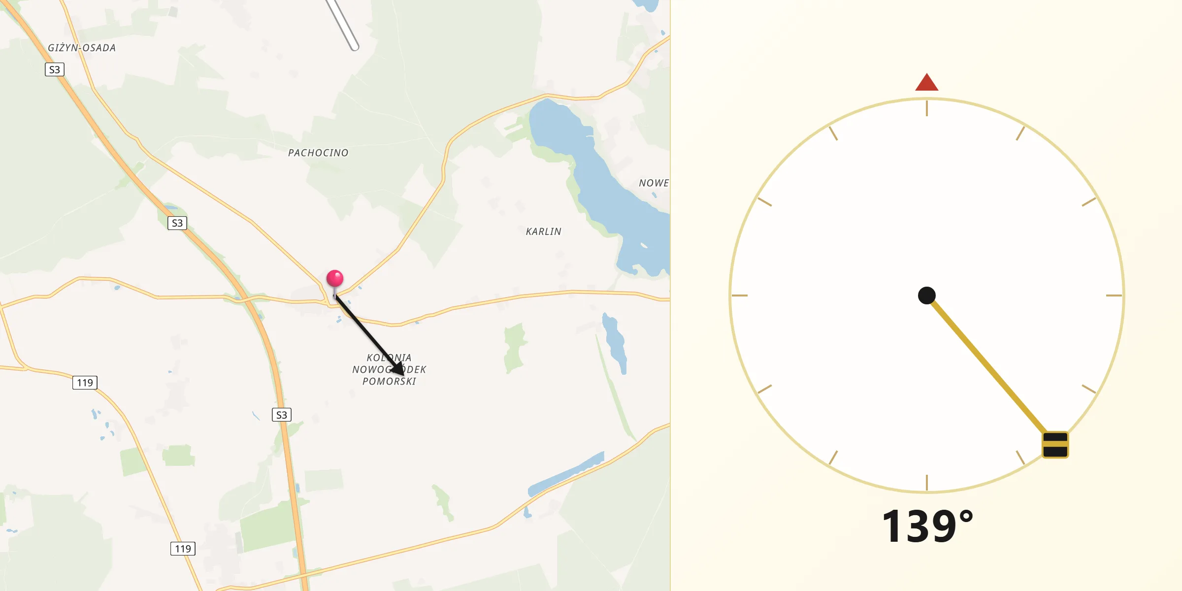 Kierunek Qibla z Nowogródek Pomorski