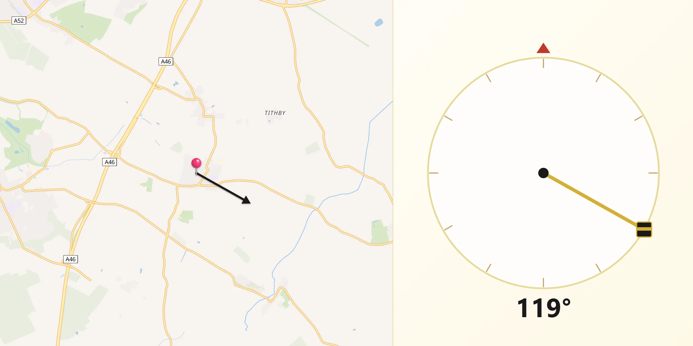 Qibla Direction from Cropwell Bishop