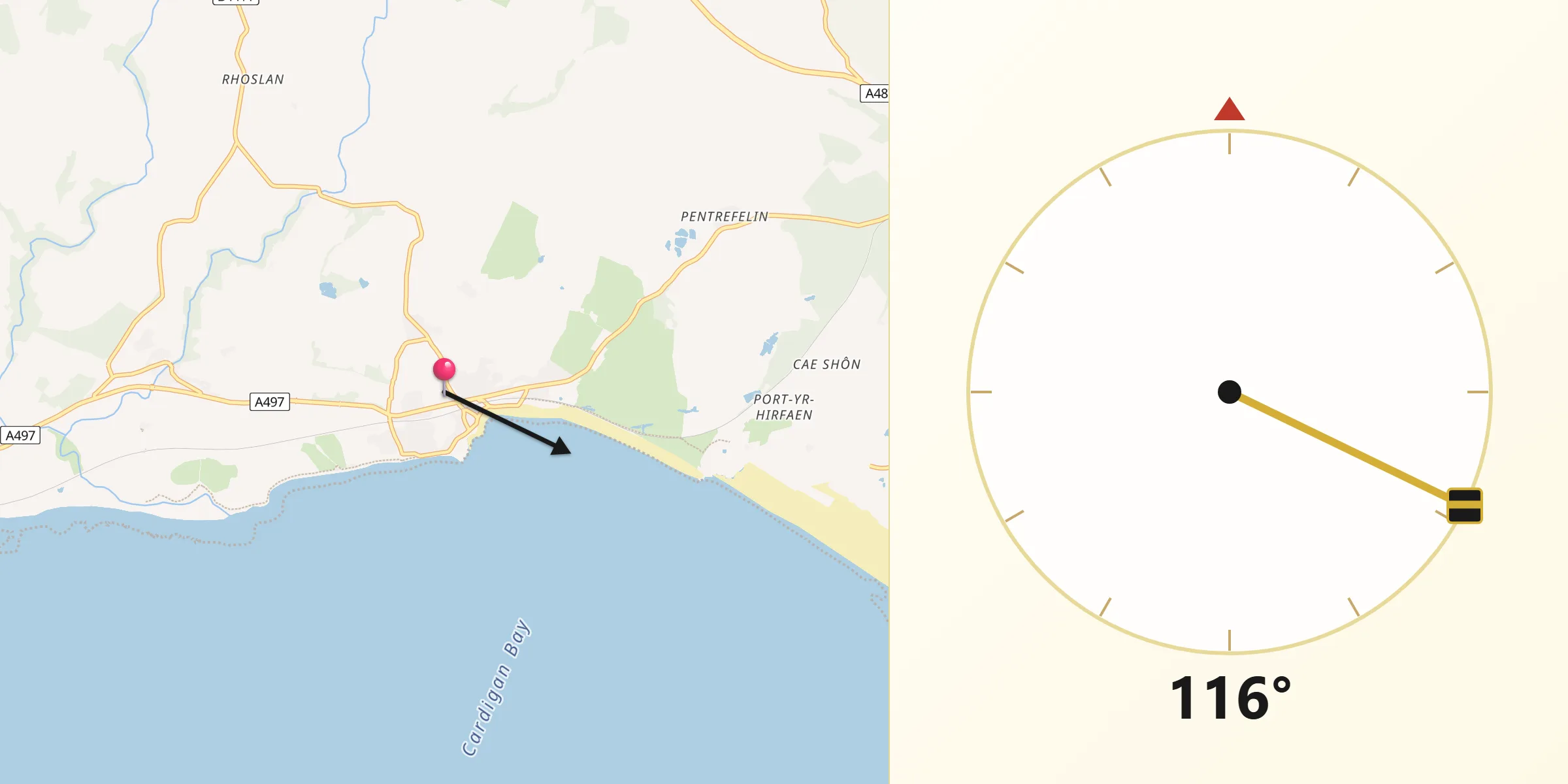 Qibla Direction from Criccieth