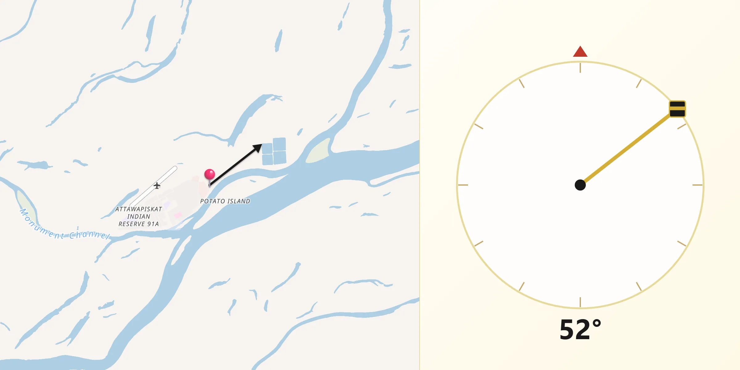 Qibla Direction from Attawapiskat