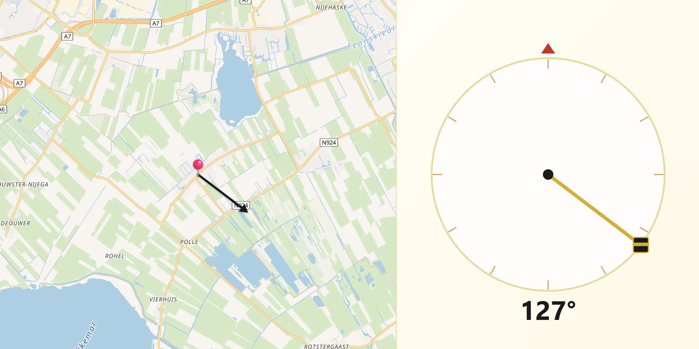 Qibla Richting vanaf Sintjohannesga