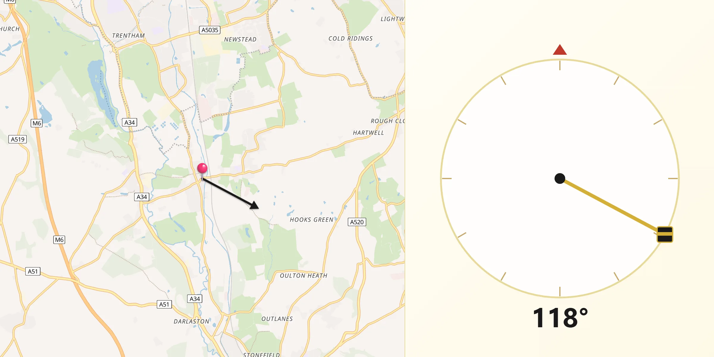 Qibla Direction from Barlaston