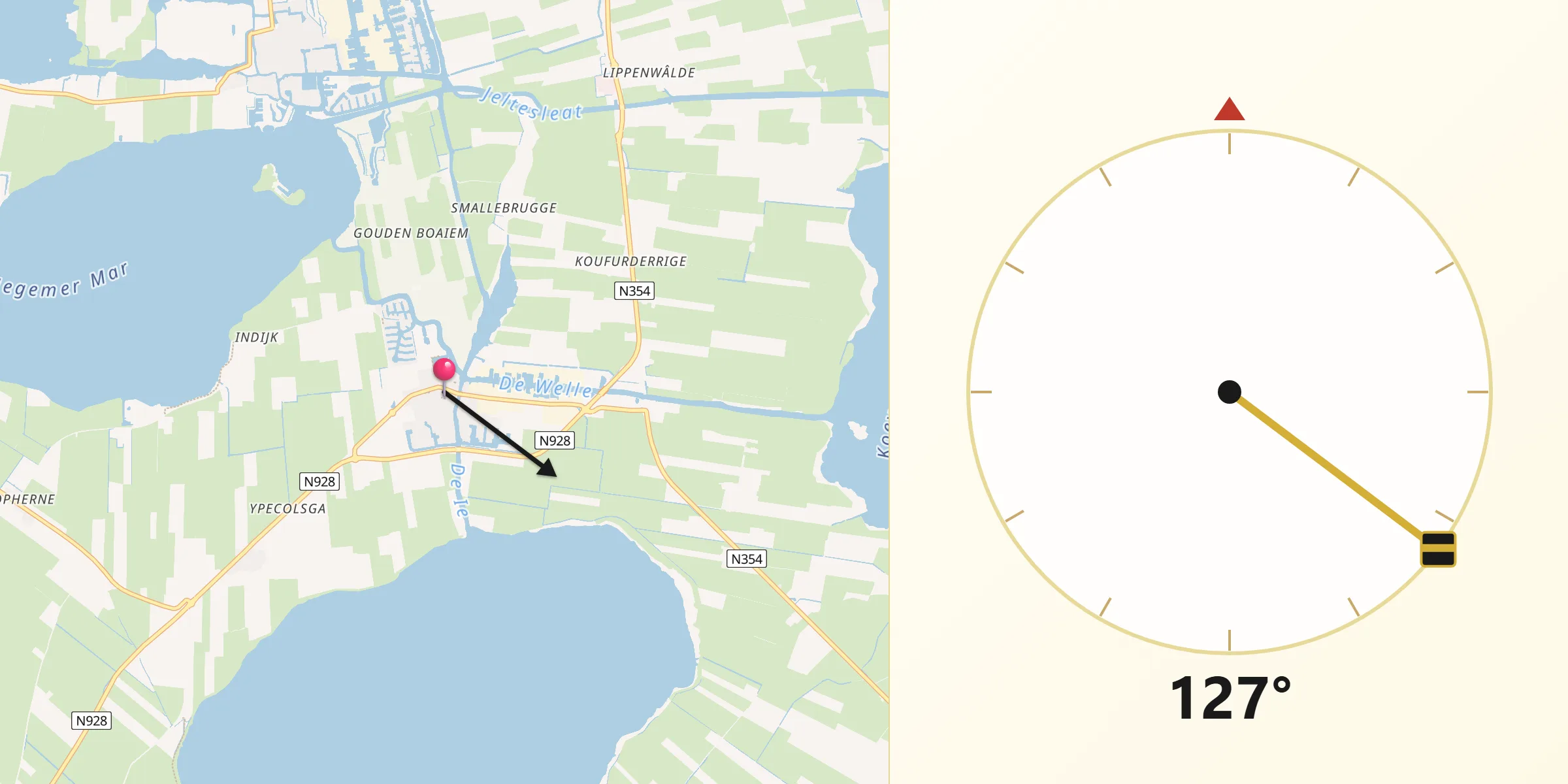 Qibla Richting vanaf Woudsend