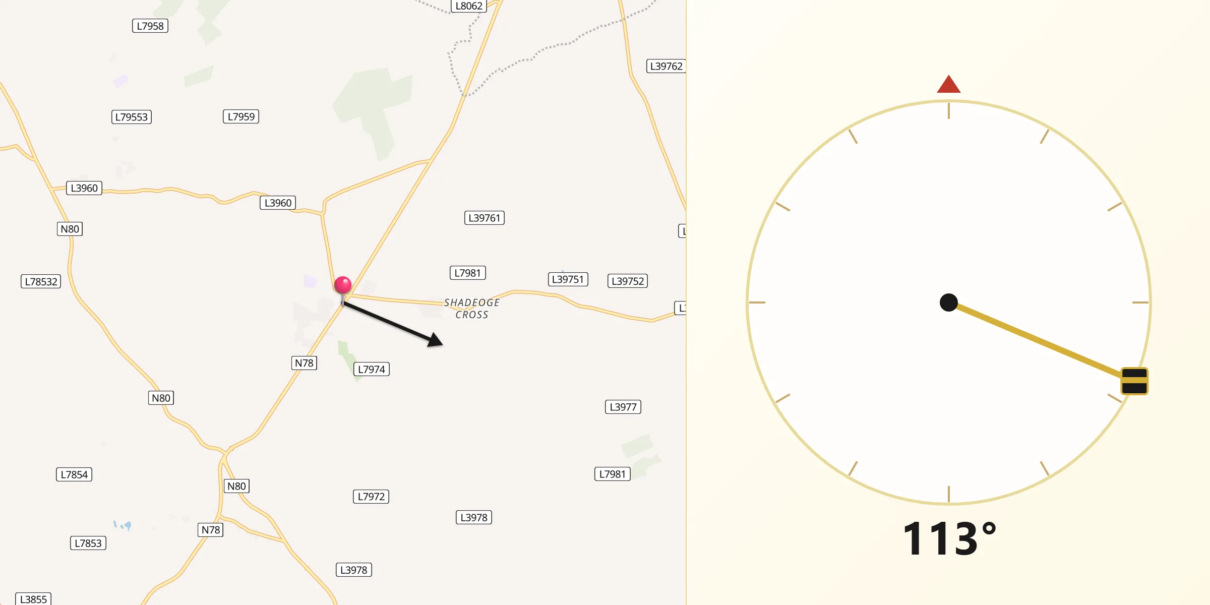 Qibla Direction from Ballylinan