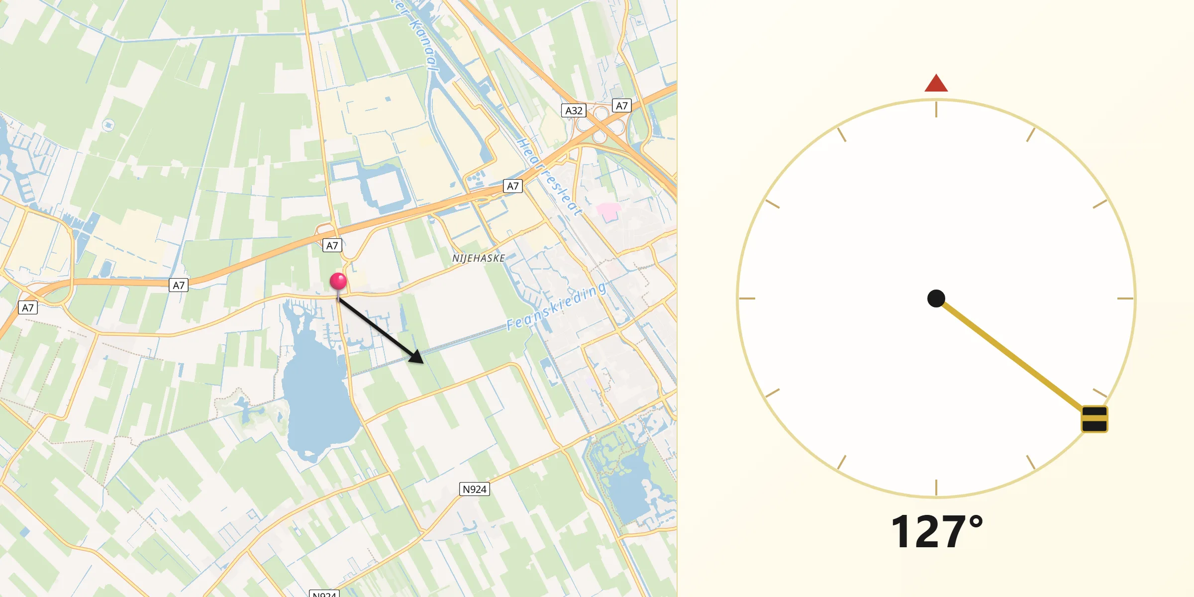 Qibla Richting vanaf Oudehaske
