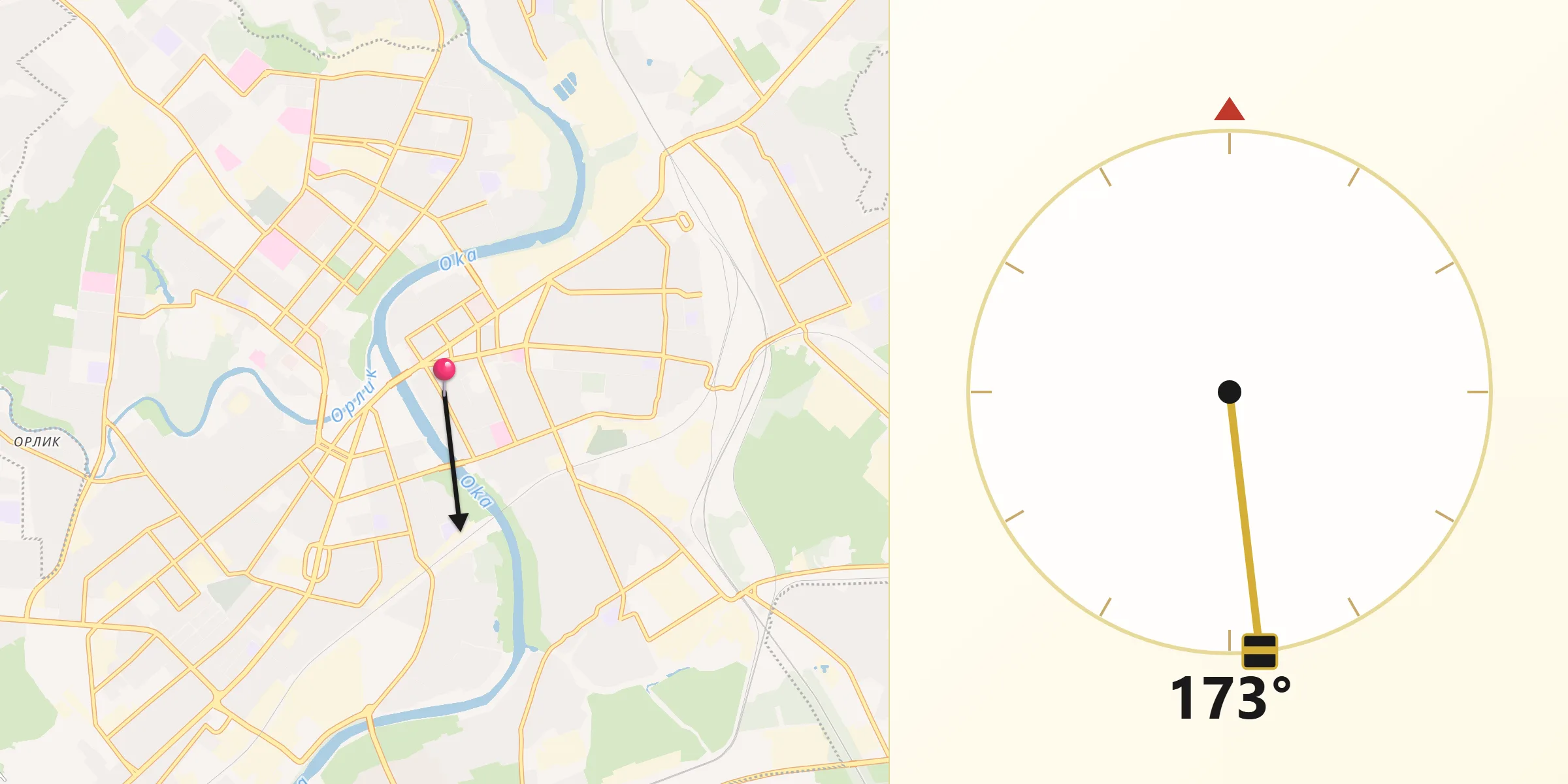 Direction vers la Qibla depuis Orel